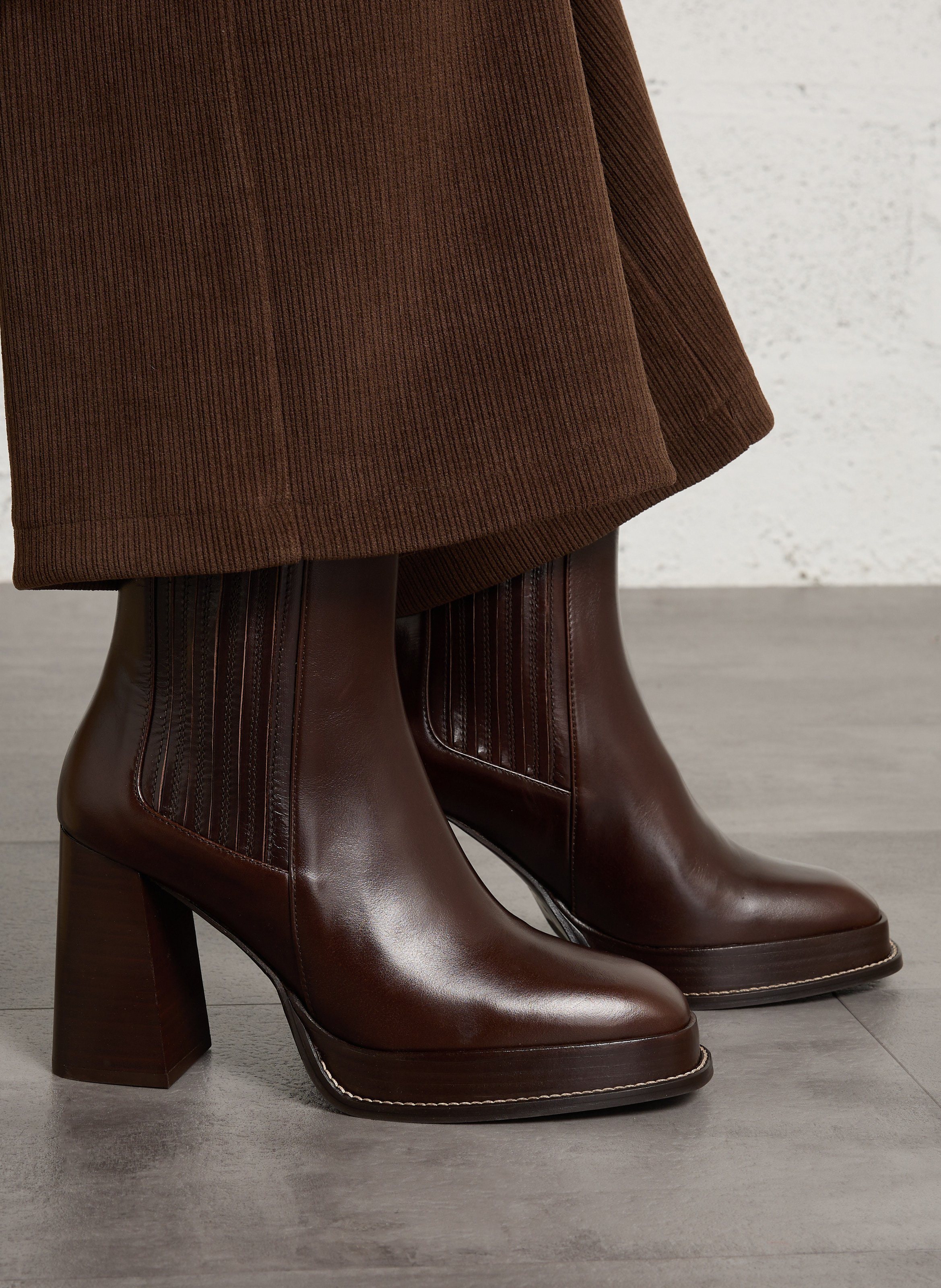 Bottines à plateformes en cuir BOBBIES Marron