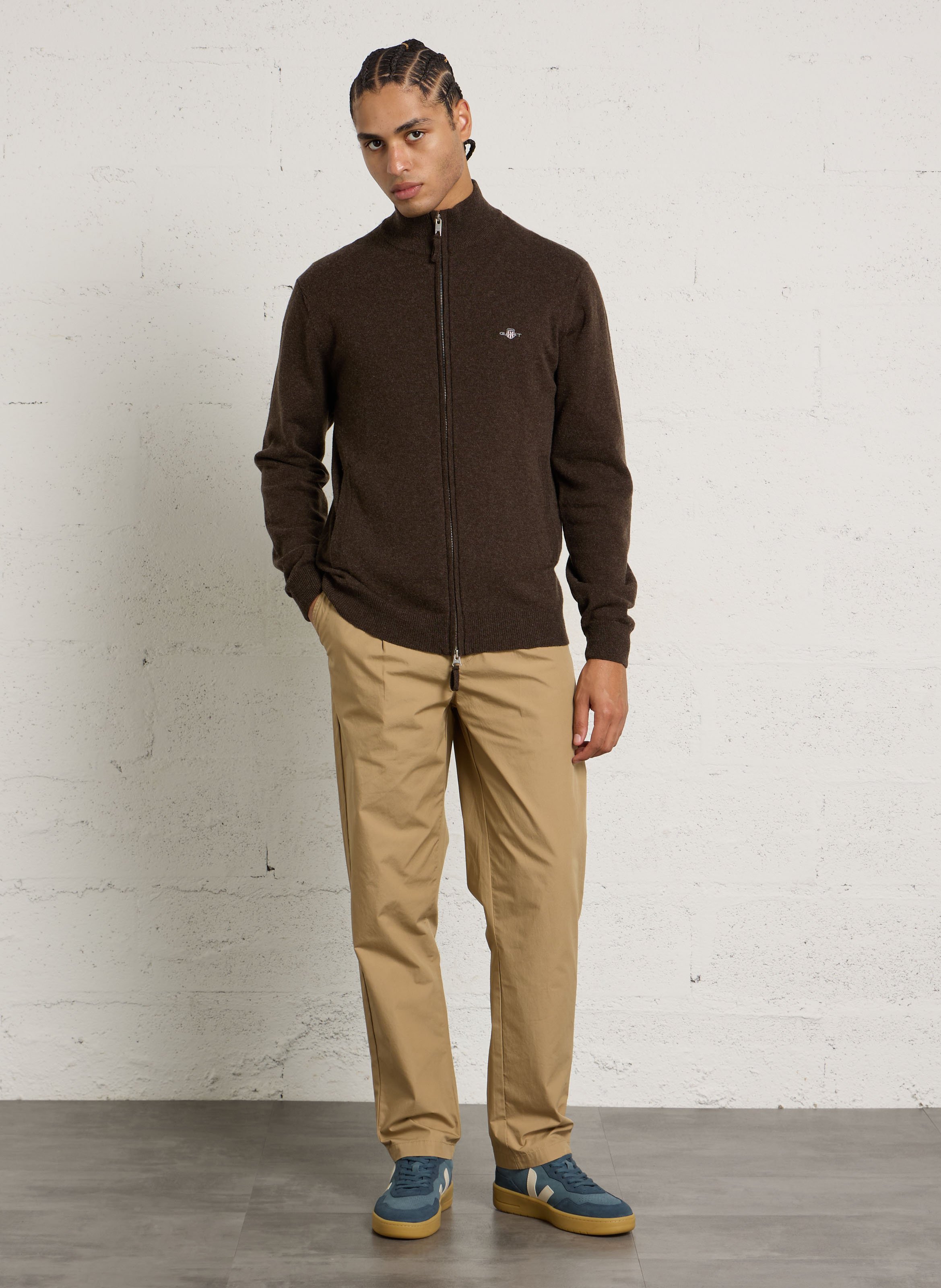 Strickjacke aus Wolle mit Stehkragen GANT Braun