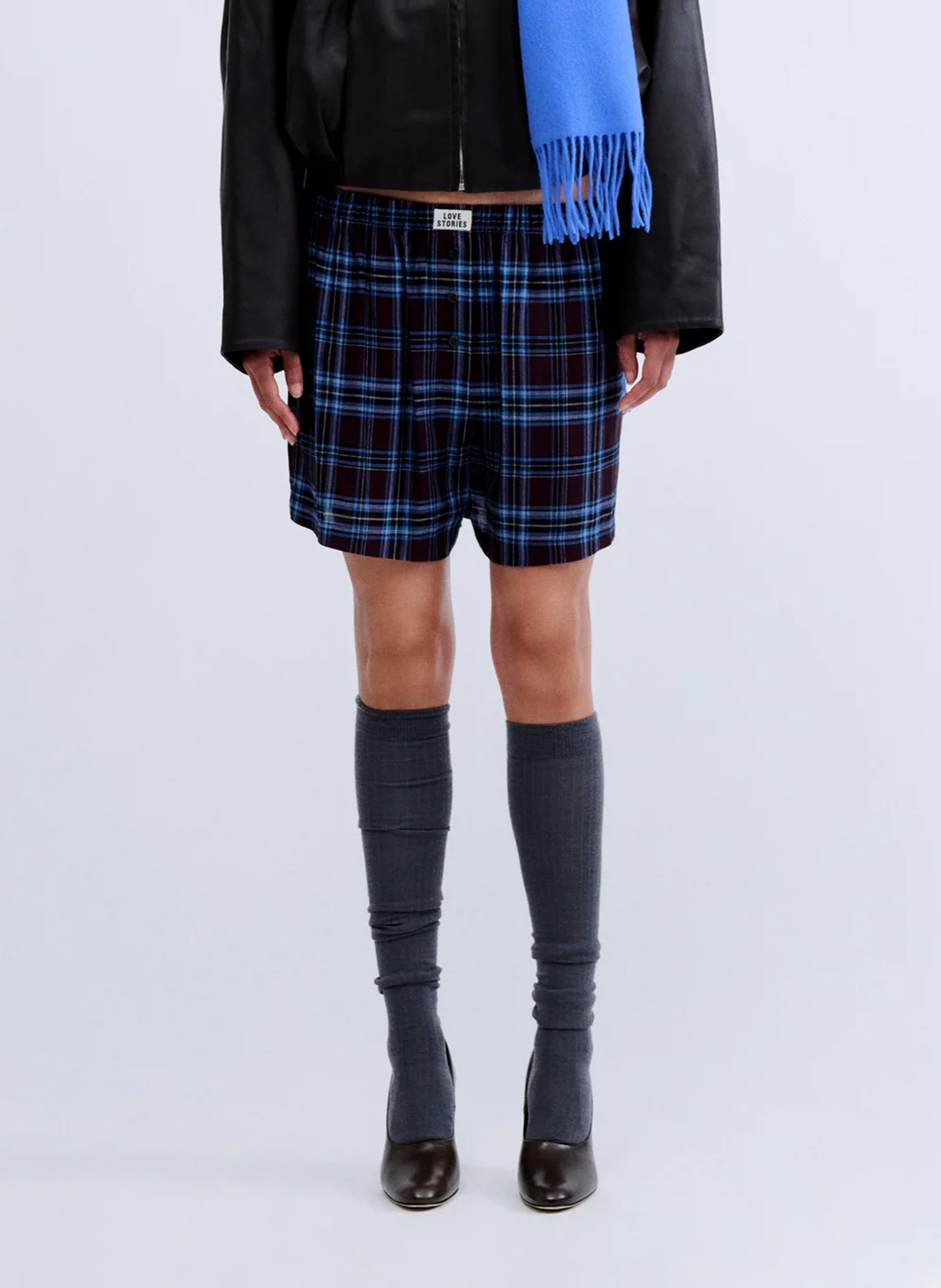 Weite Shorts mit Karomuster LOVE STORIES Grau
