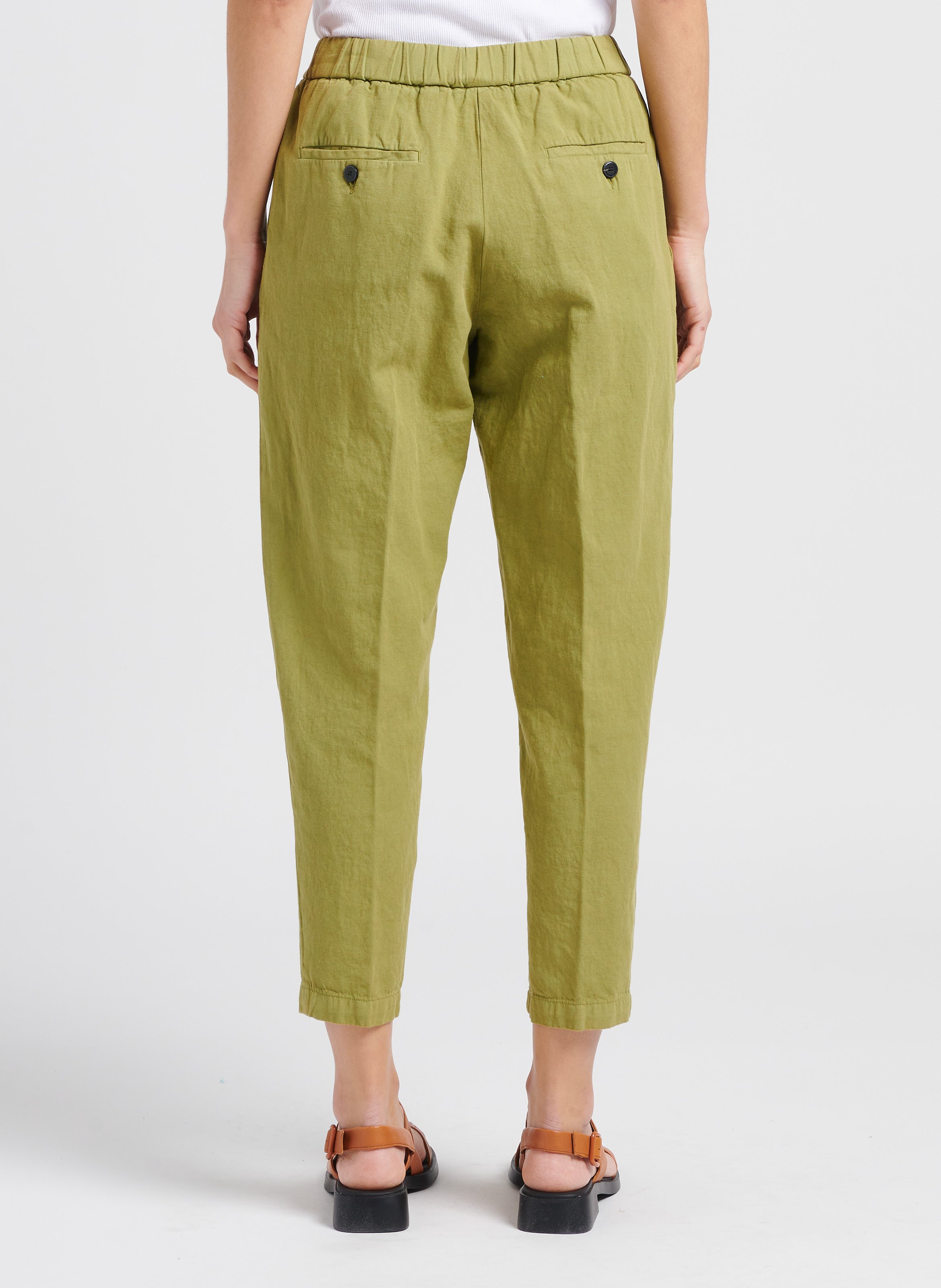 Pantalon carotte en coton et lin  POMANDERE Vert