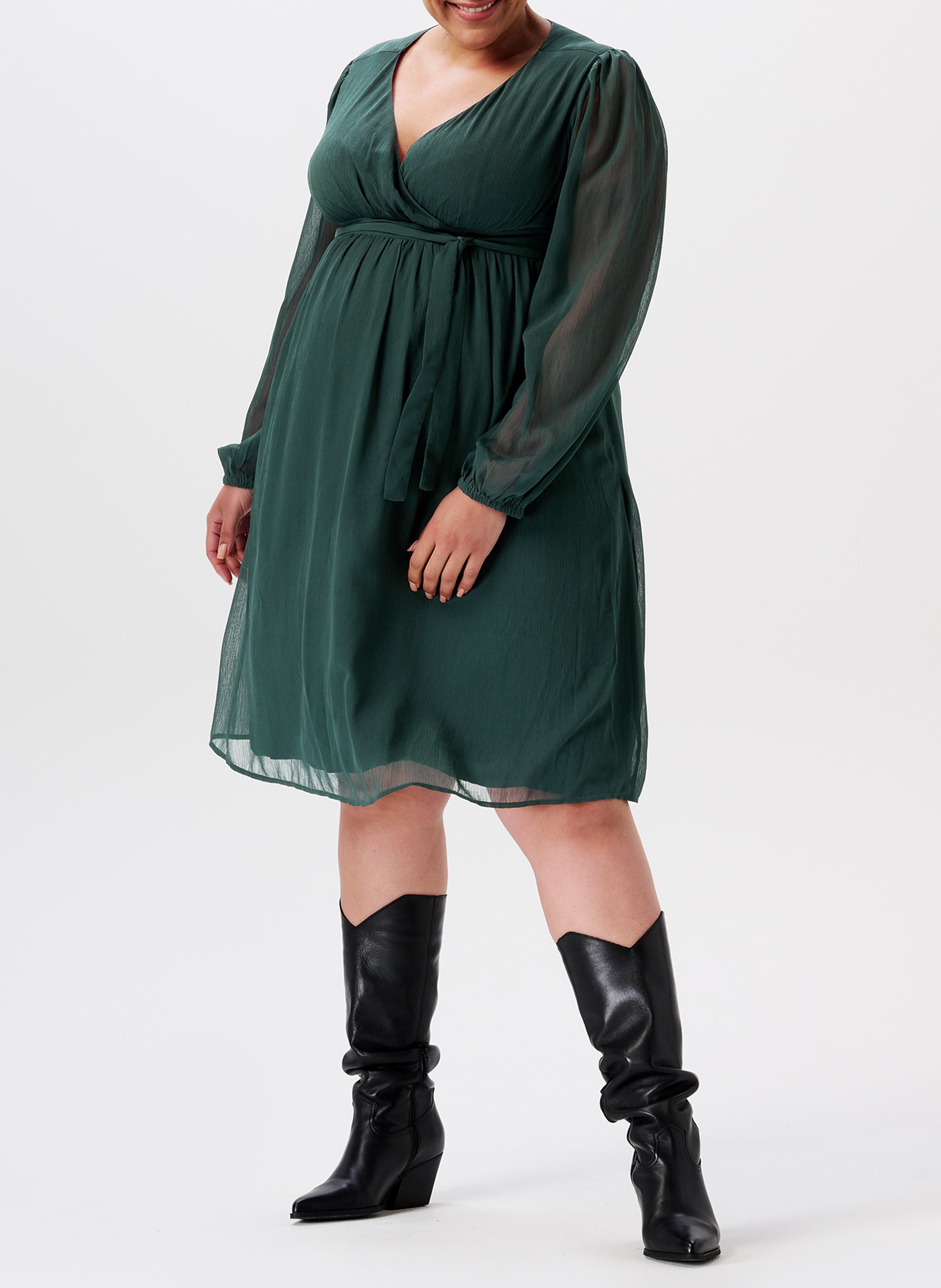 Short crepe wrapover-neck dress NOPPIES Green