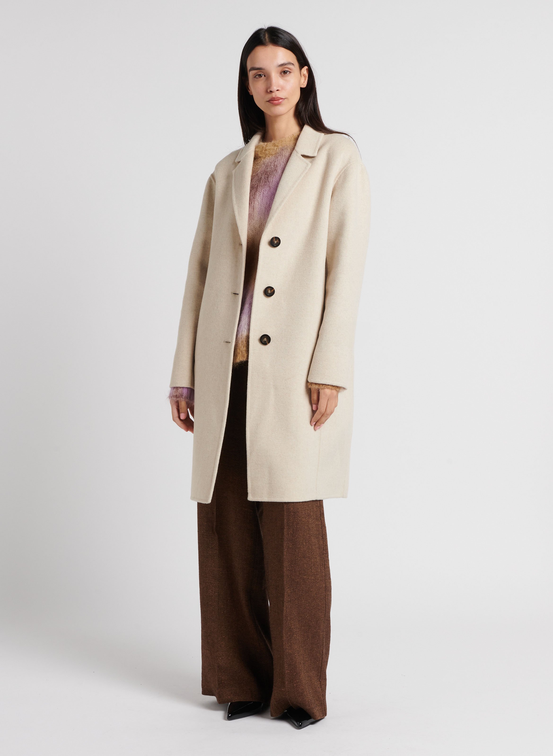 Straight wool-blend coat with tailored collar ATTIC AND BARN Beige