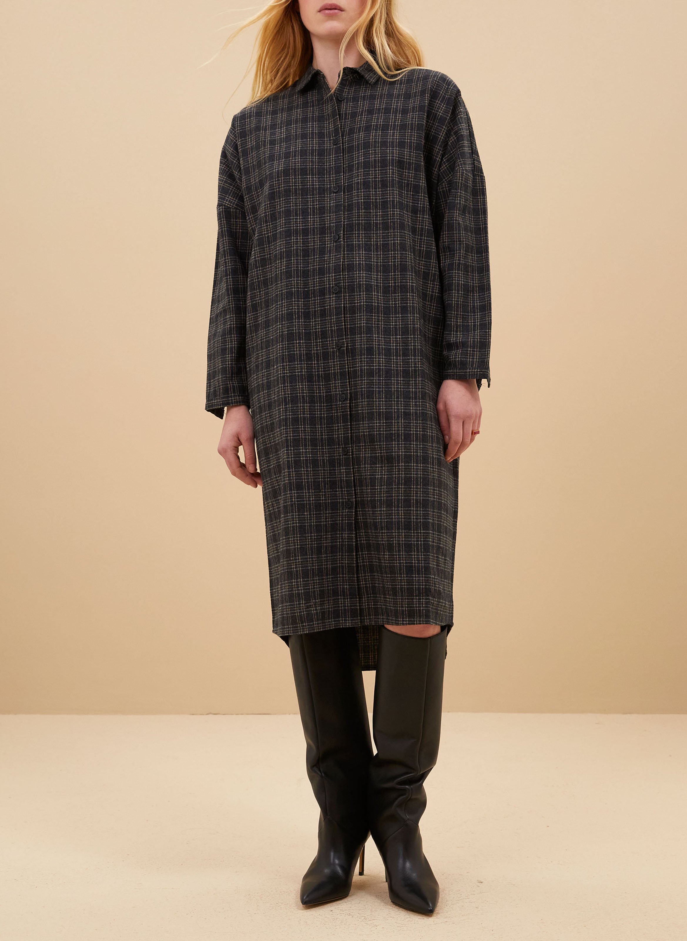 Plaid midi shirt dress hotsell