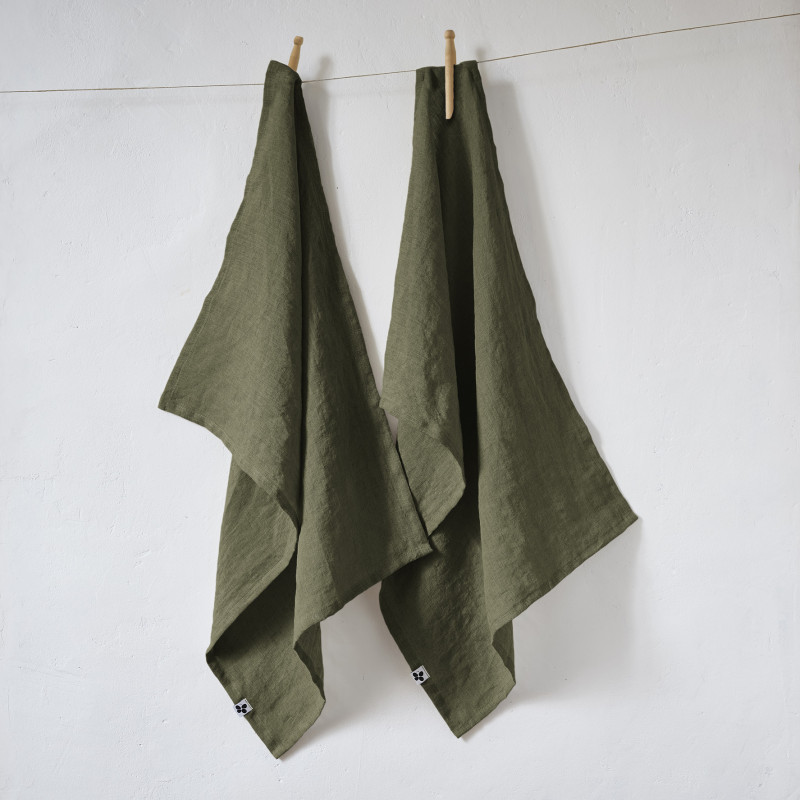 Set of 2 cotton muslin hand towels L'EFFET PAPILLON Green