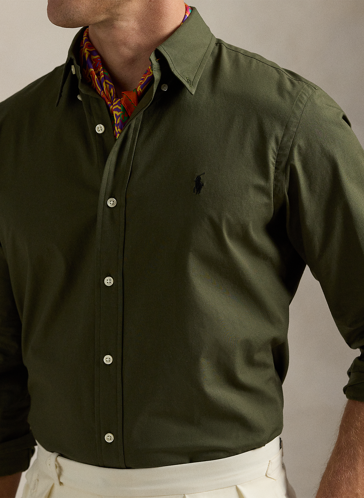 Chemise droite col américain en coton mélangé POLO RALPH LAUREN Vert