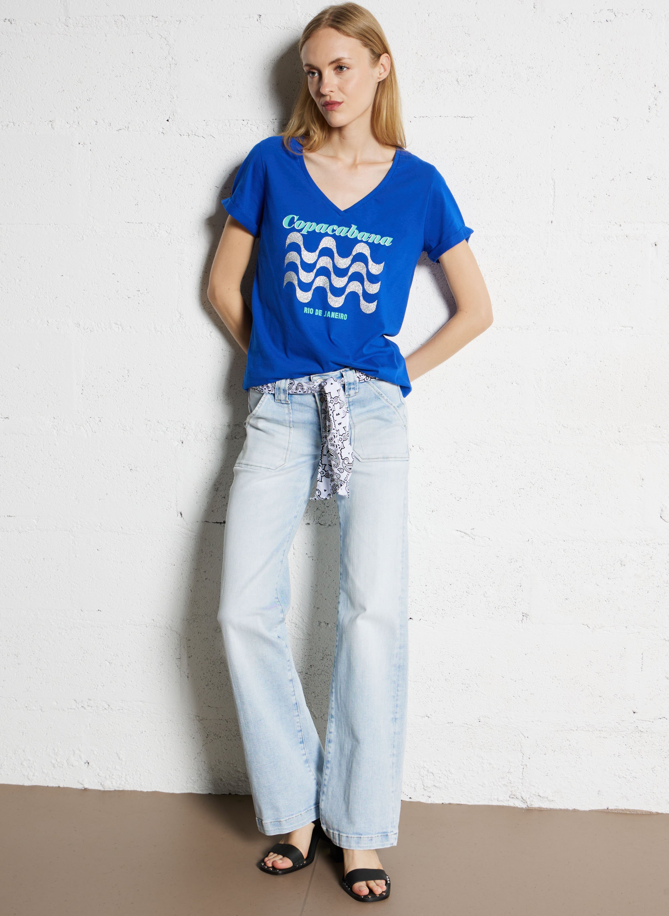 Jean flare en coton mélangé LE TEMPS DES CERISES Bleu