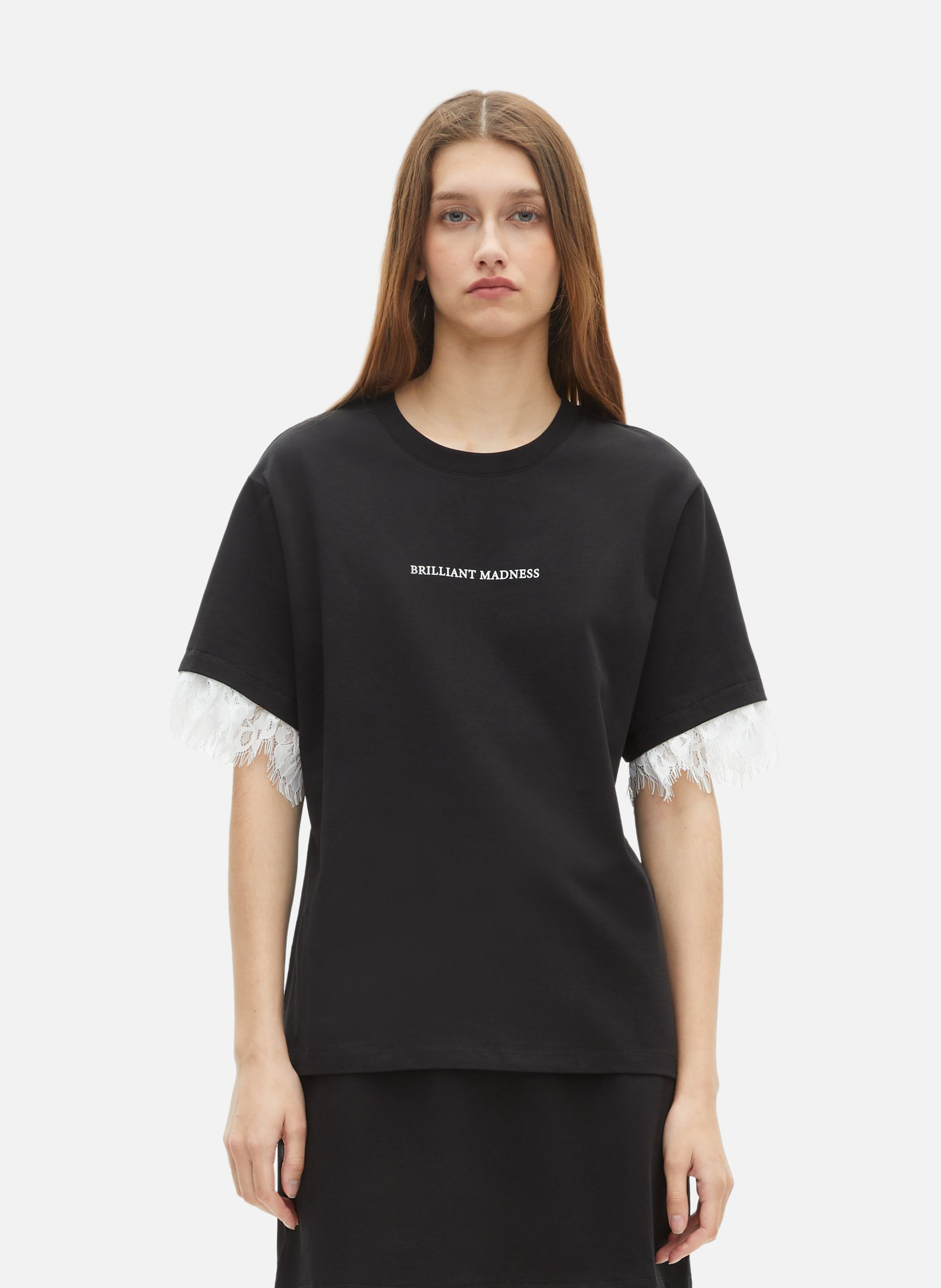 T-shirt with screen printing and lace THE KOOPLES Black
