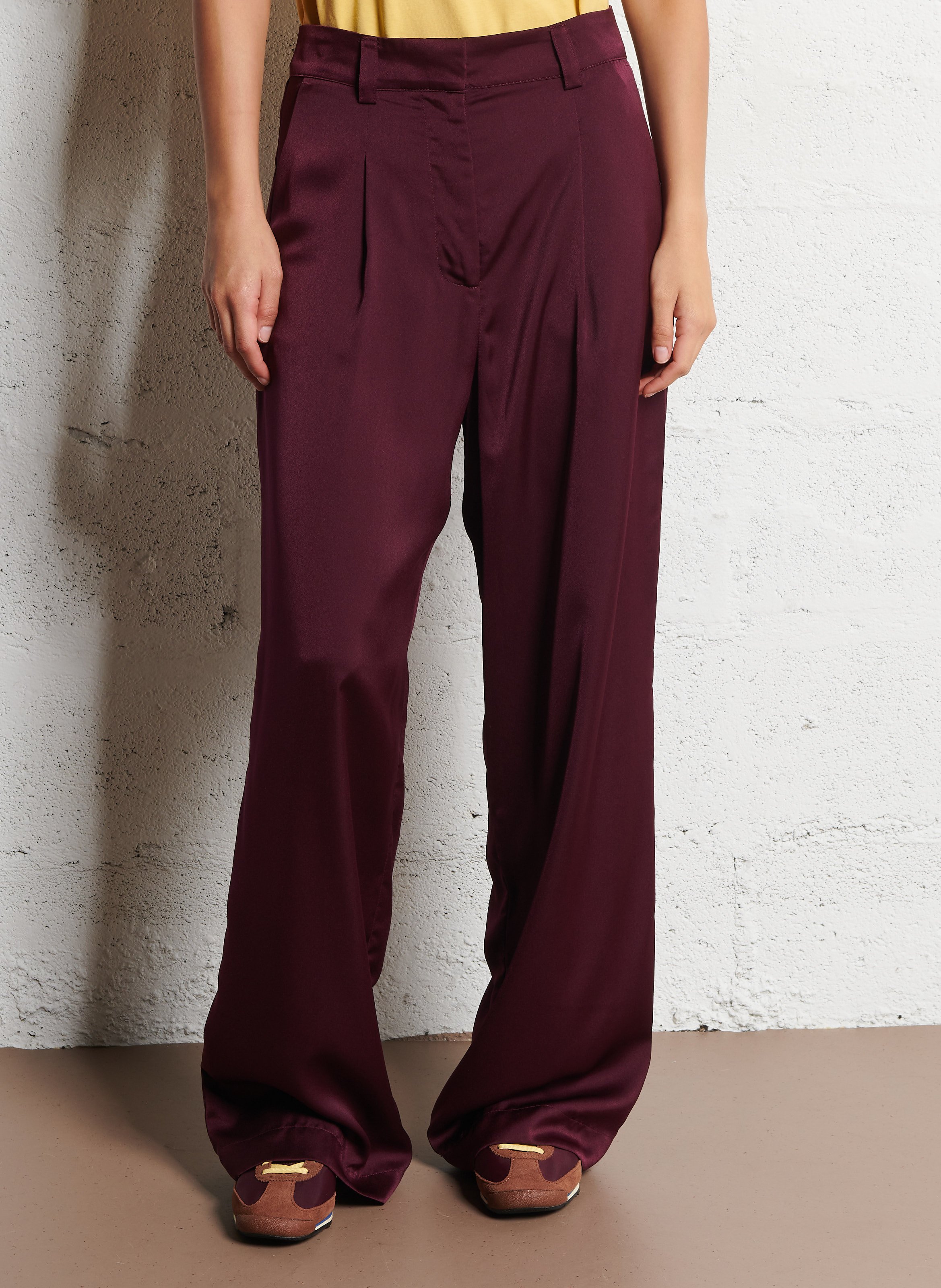 Pantalon droit satiné taille haute BA&SH