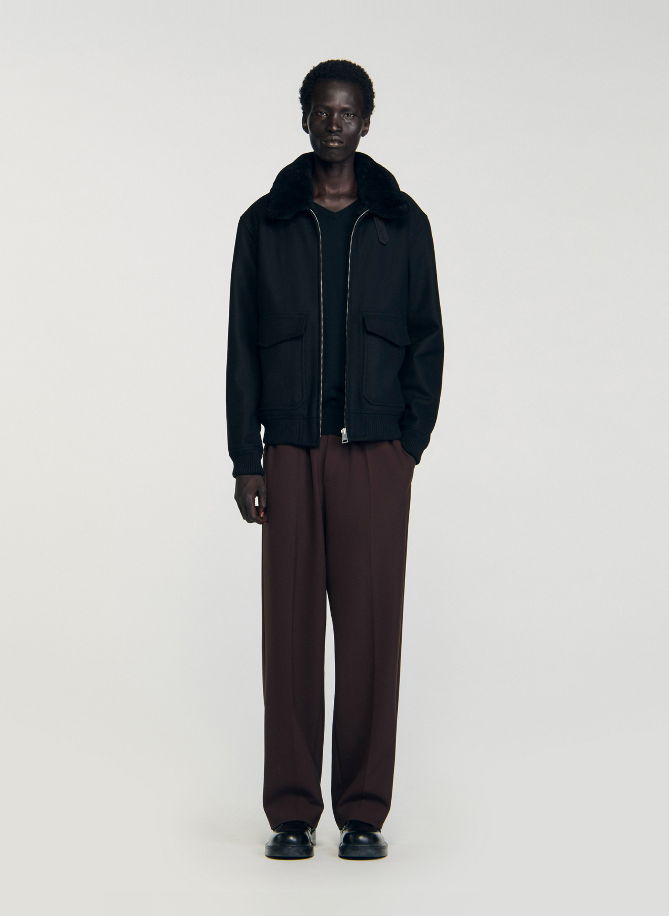 Jas met schapenvacht kraag SANDRO Zwart