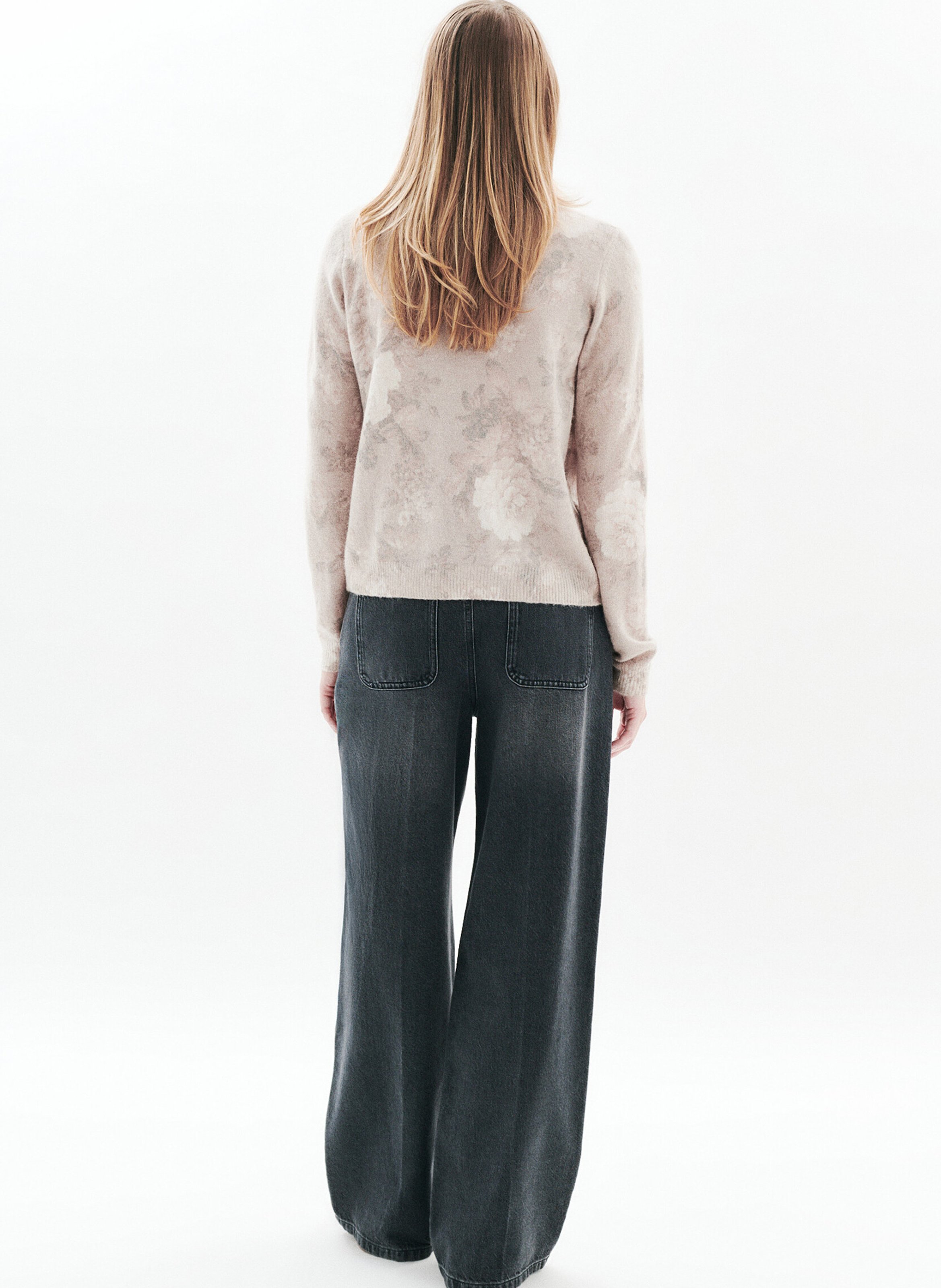 Straight round neck printed sweater CAROLL Beige