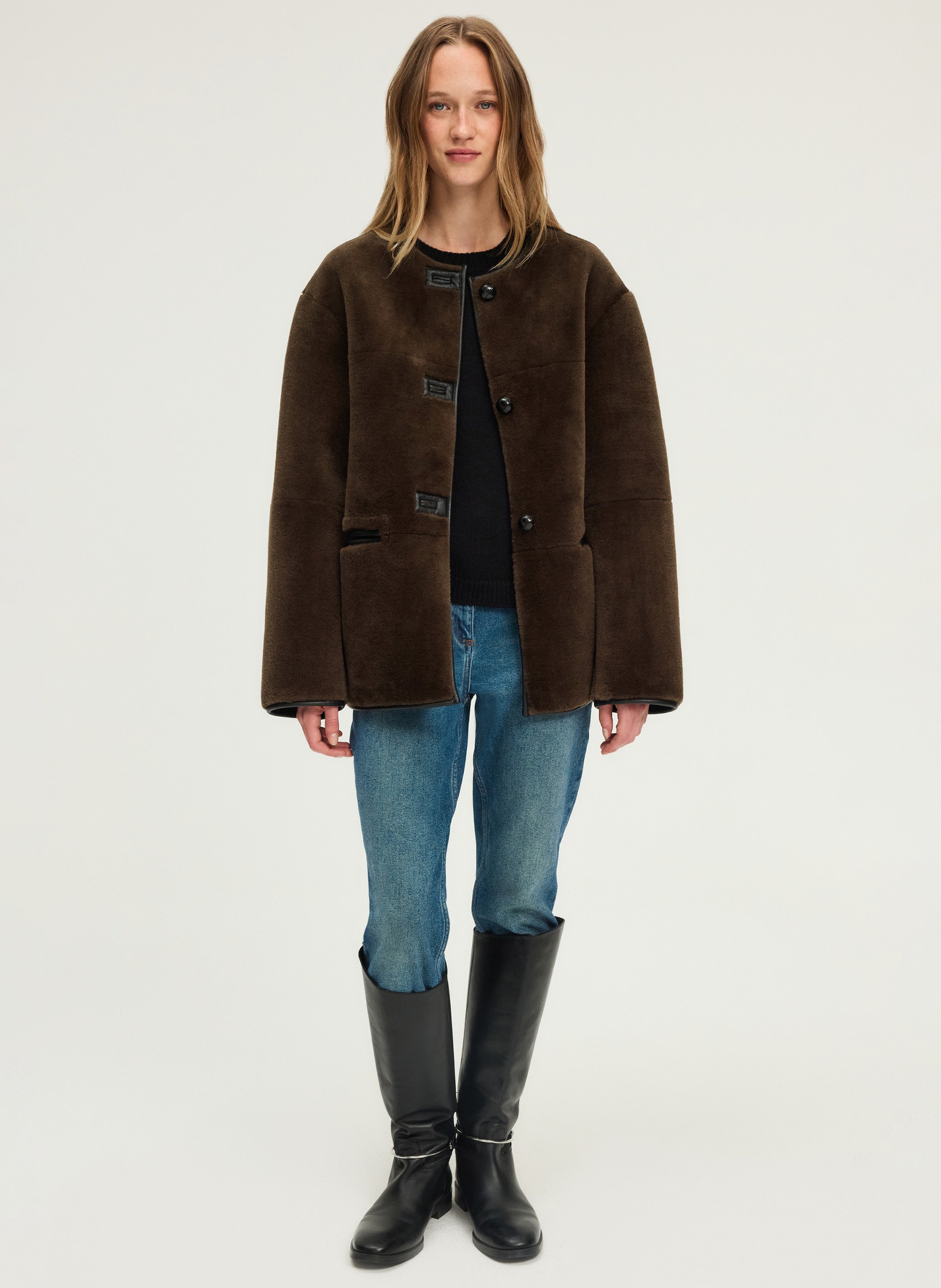 Oversized round neck jacket PABLO Khaki