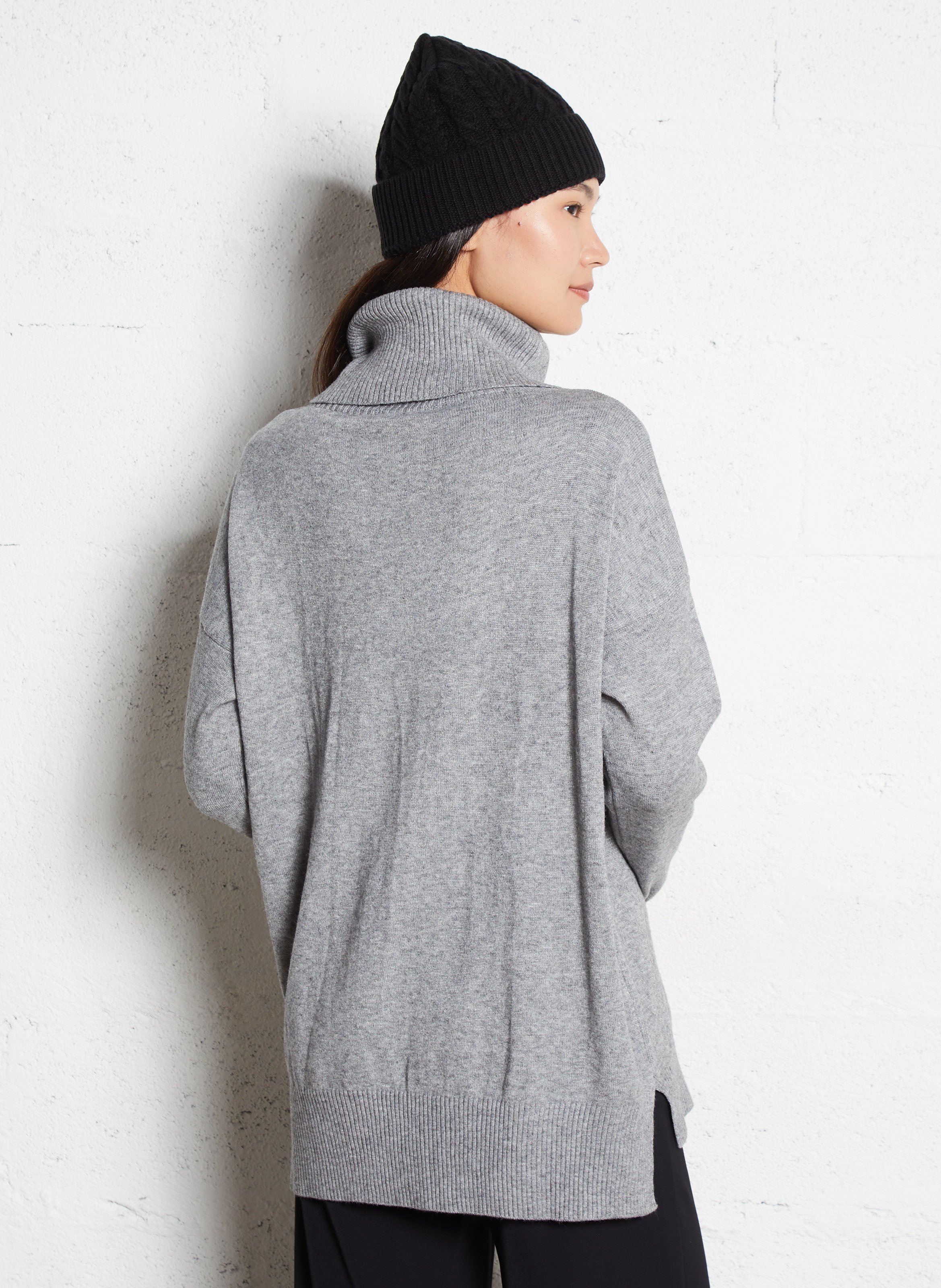 Pull droit col roulé chiné  PLEASE Gris