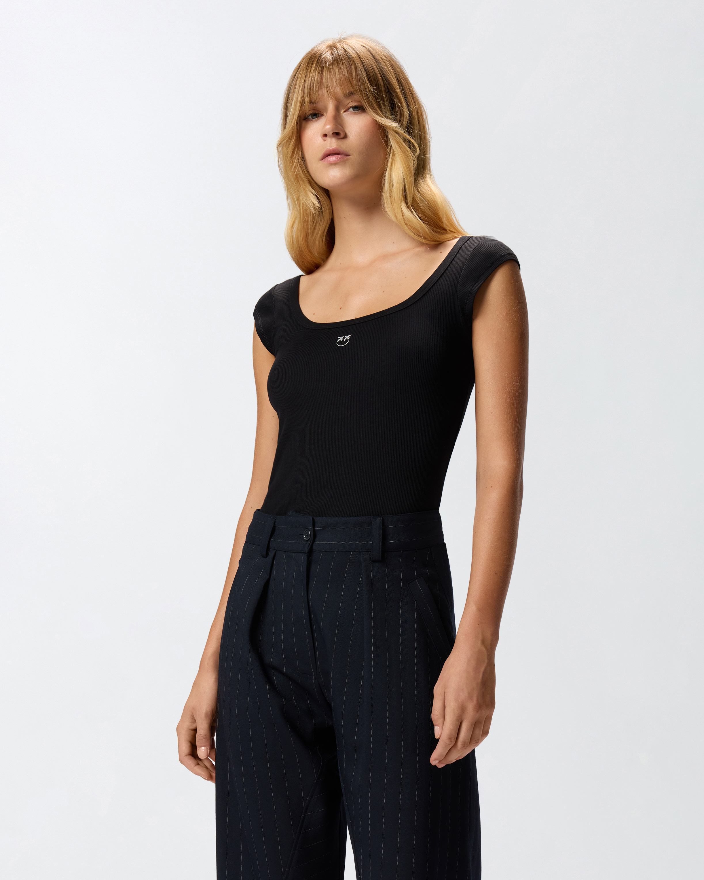 Ribbed top with love birds logo PINKO Black