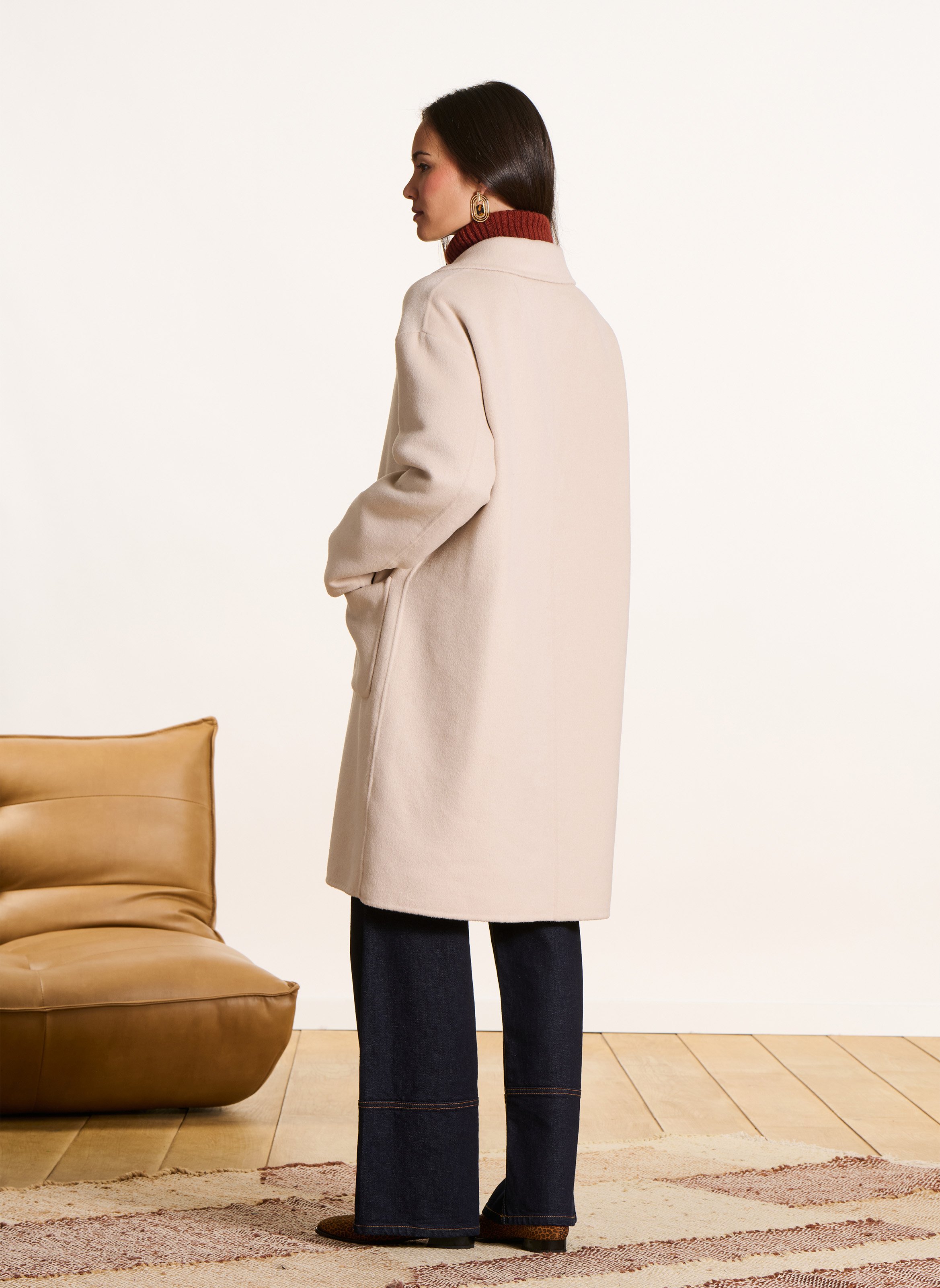 Manteau droit uni à poches en laine mélangée LA FEE MARABOUTEE Blanc