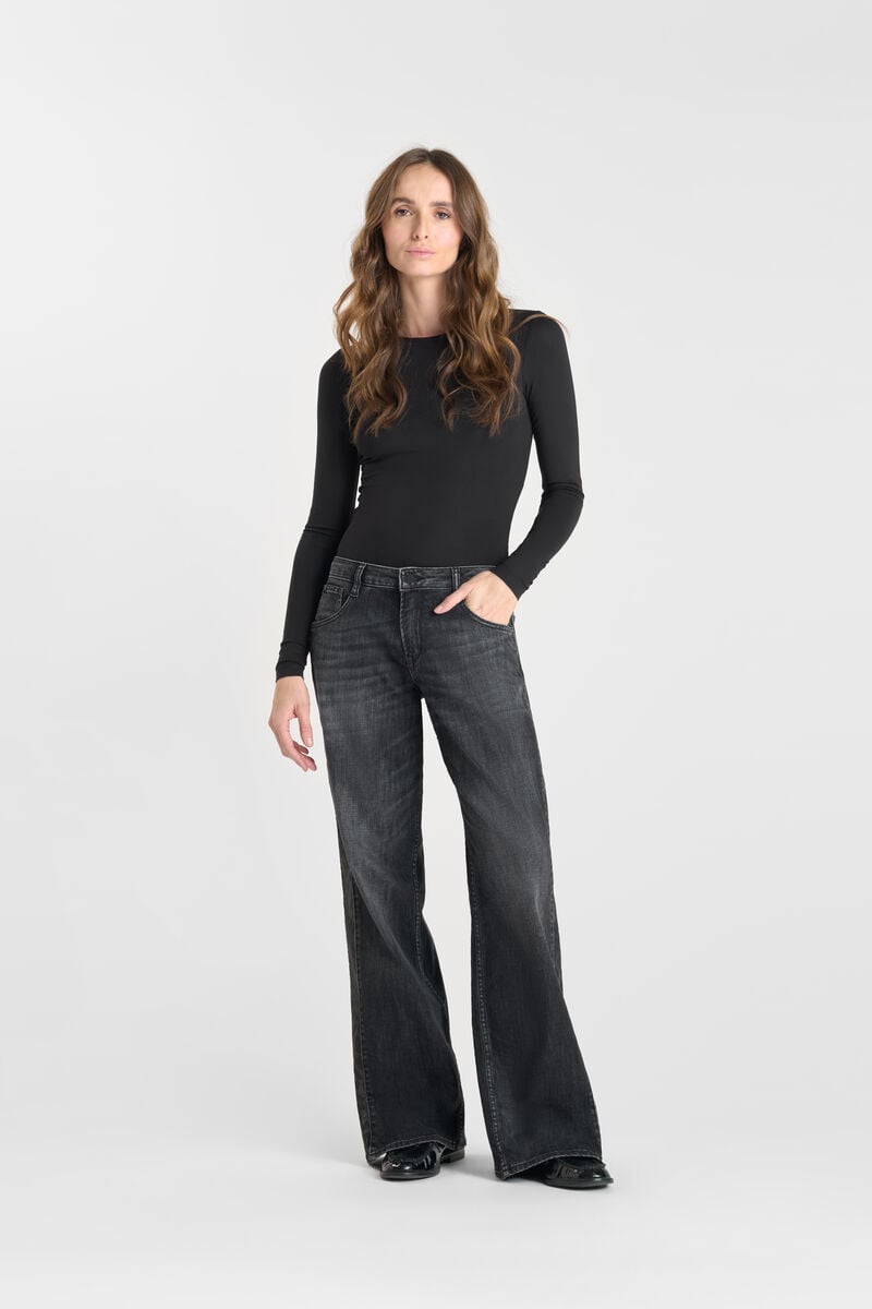 Flare wide leg jeans, length 34 LE TEMPS DES CERISES Black
