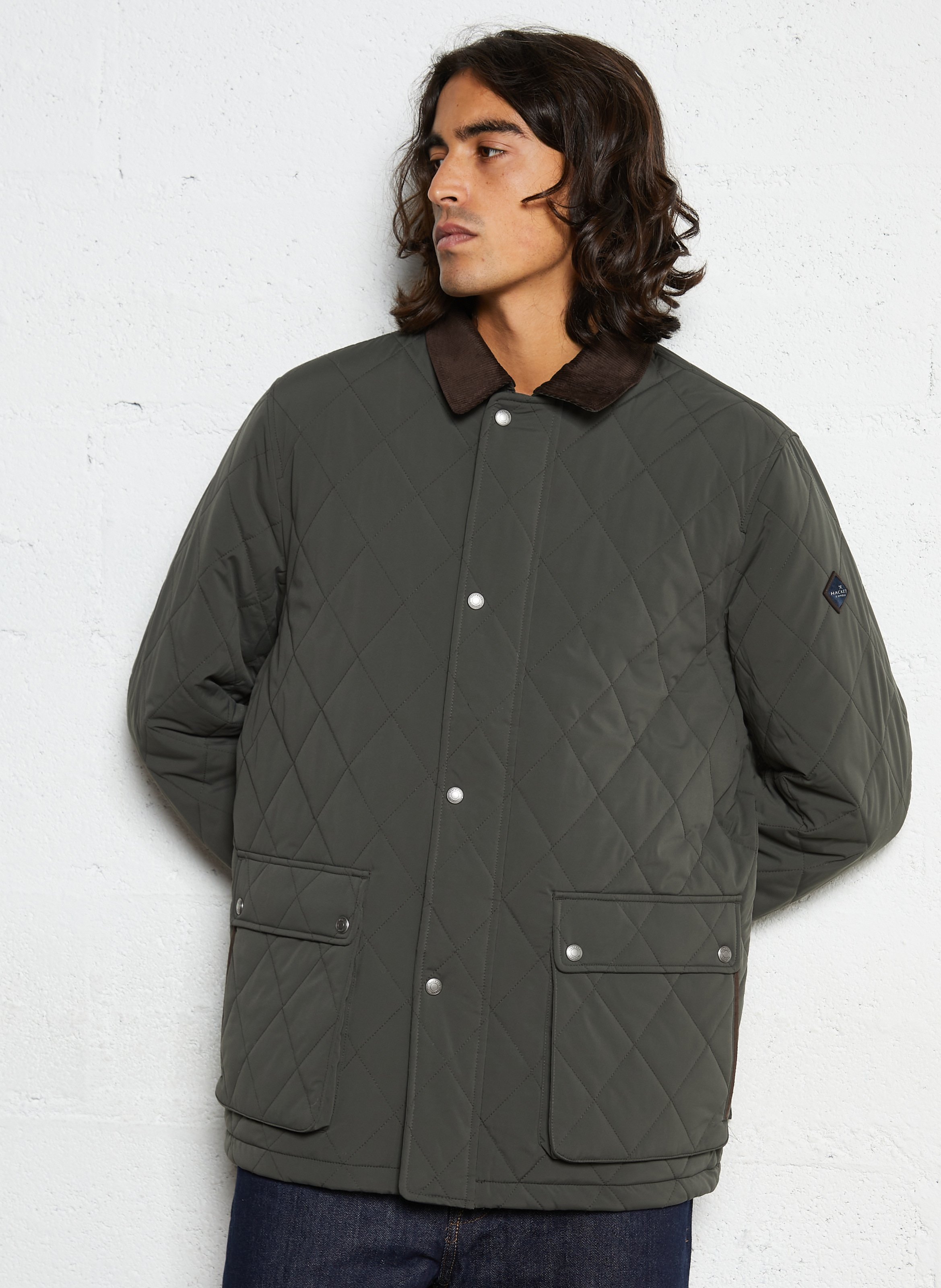 Manteau matelassé à col velours côtelé HACKETT Vert