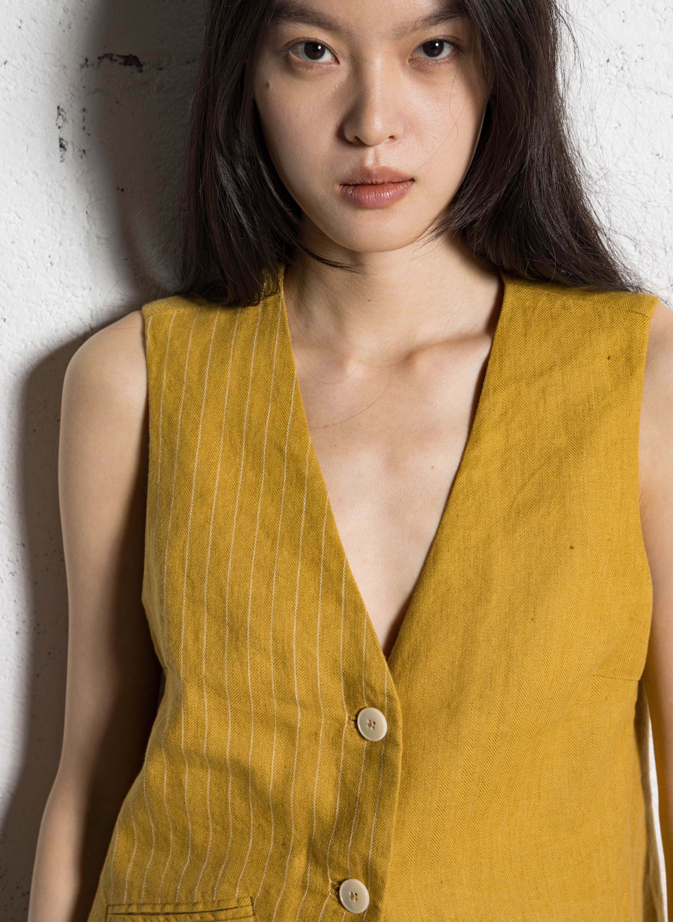 Straight linen and cotton jacquard vest NICE THINGS Yellow