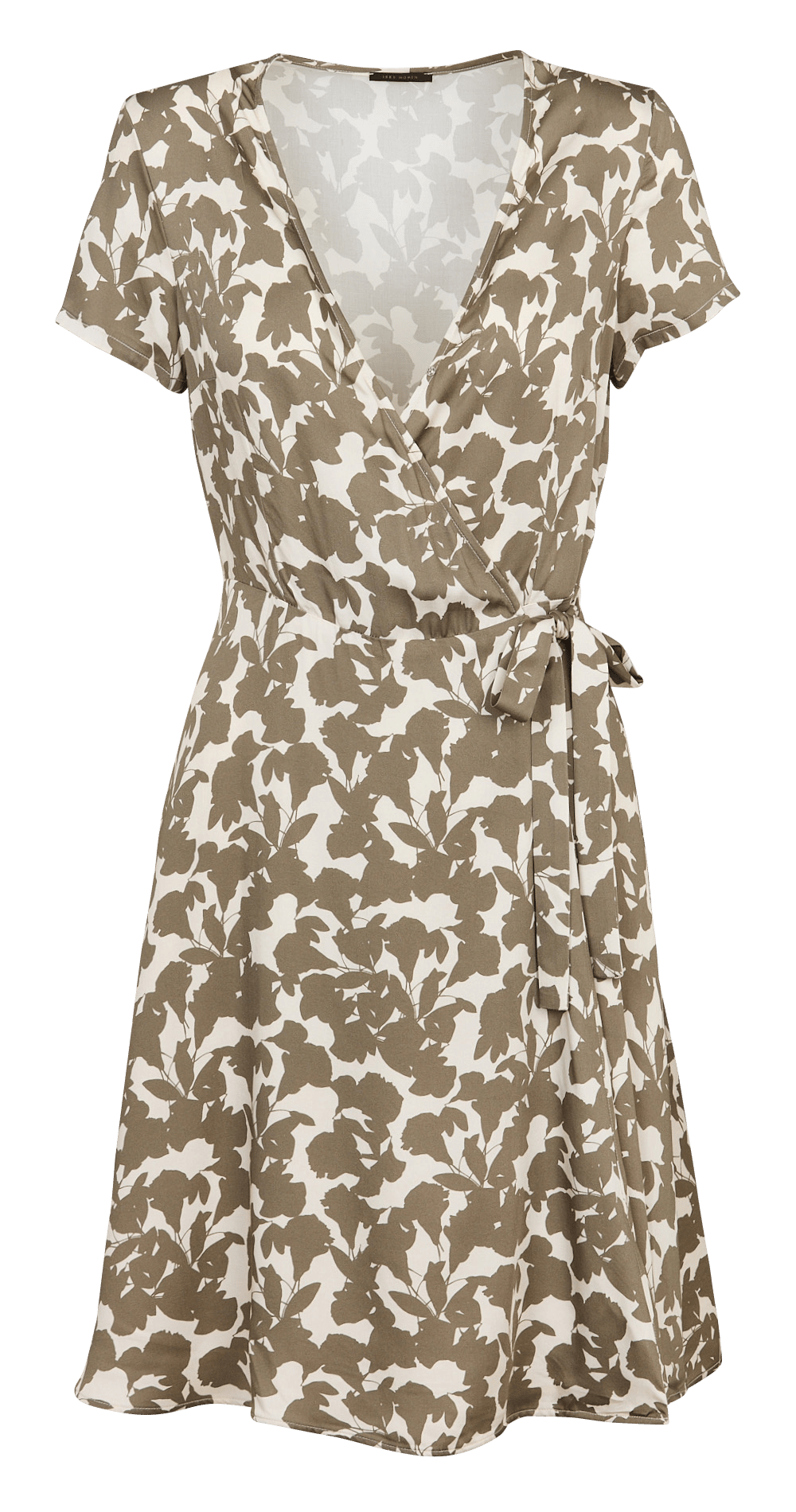 Robe portefeuille col V imprimée en satin IKKS Kaki