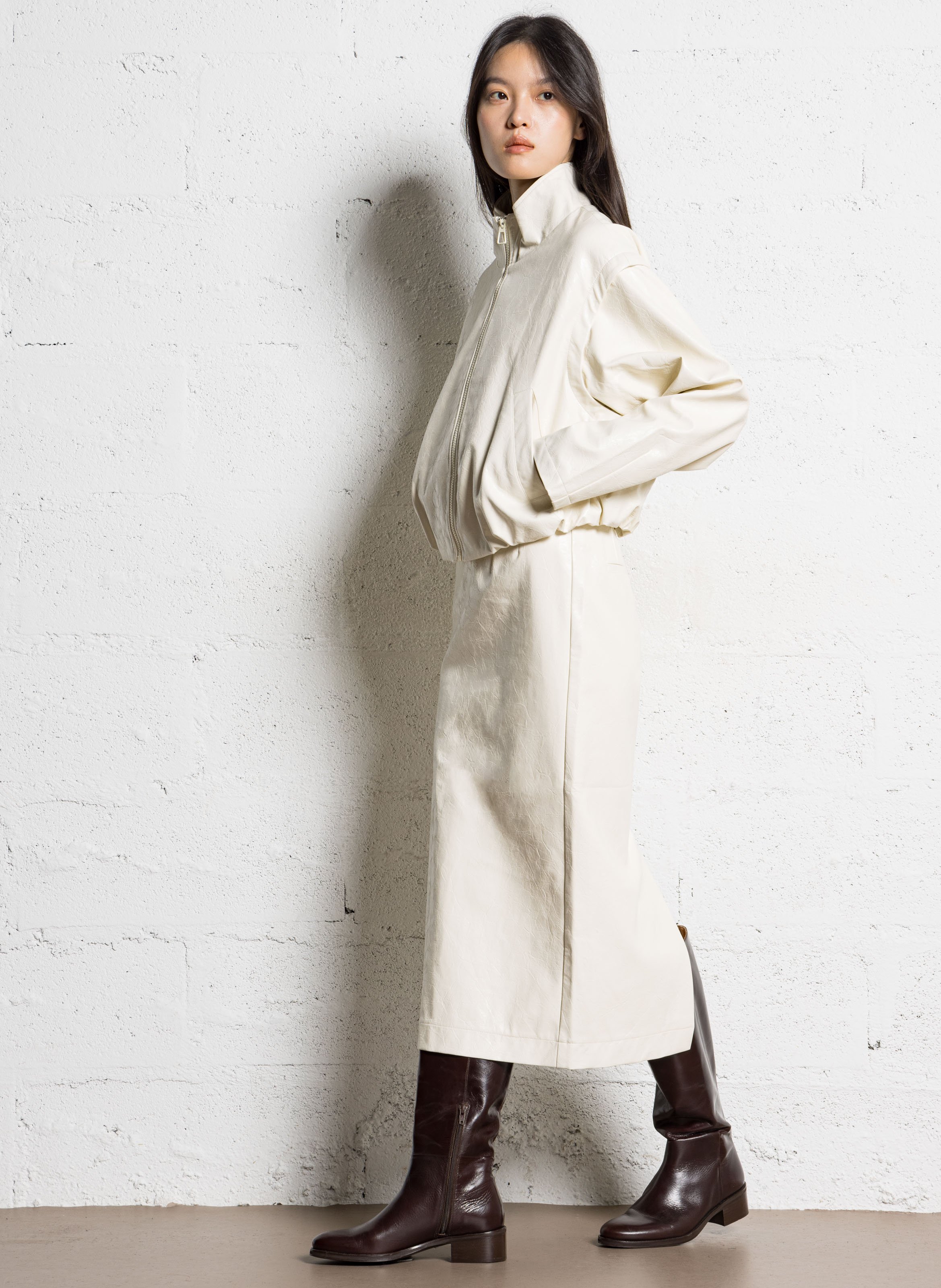 Midi-Bleistiftrock in Leder-Optik IKKS Weiss