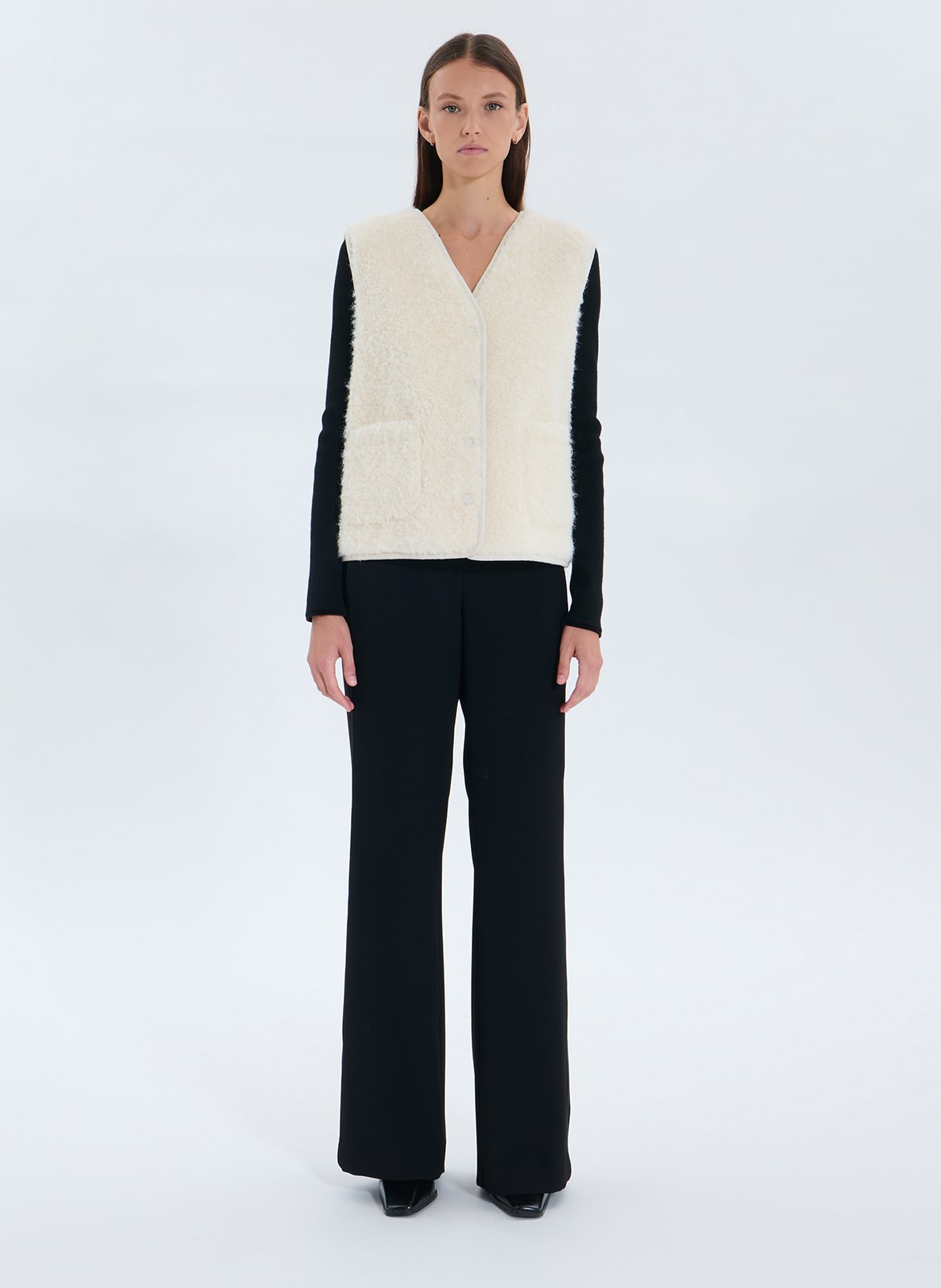 Gilet col V effet fourrure ZAPA Blanc