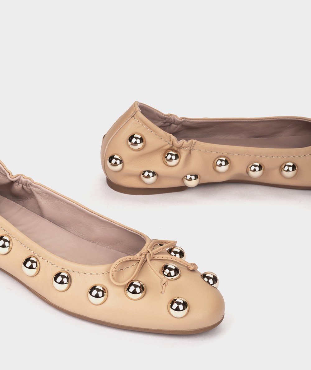 Beige leather ballet flats with metallic details PEDRO MIRALLES Beige