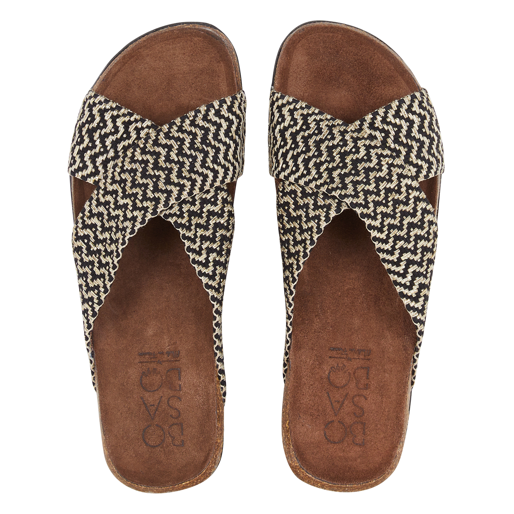 Pantoletten mit gekreuzten metallischen Riemen BOSABO Schwarz