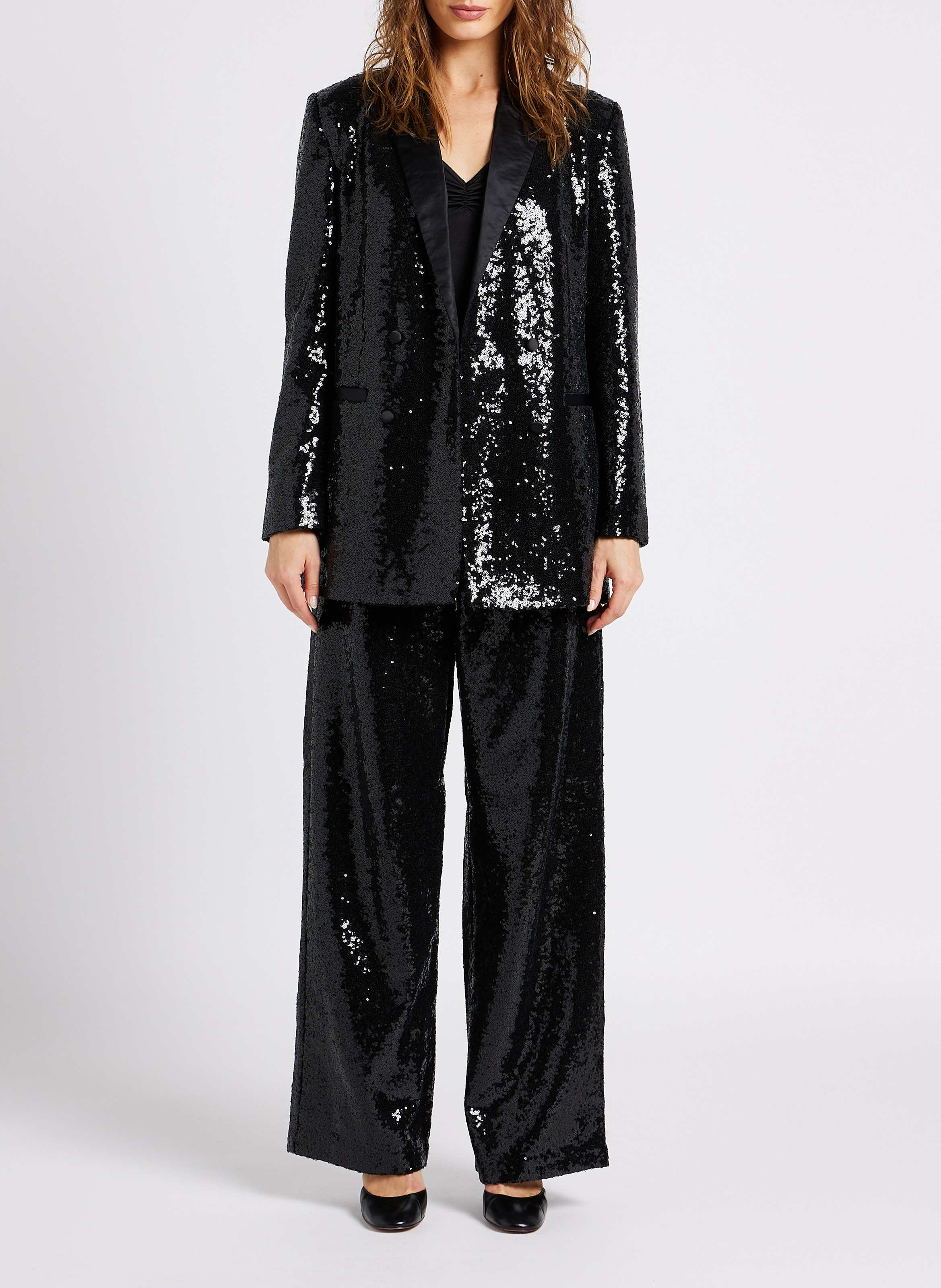 Wijde broek met lovertjes VILA Zwart