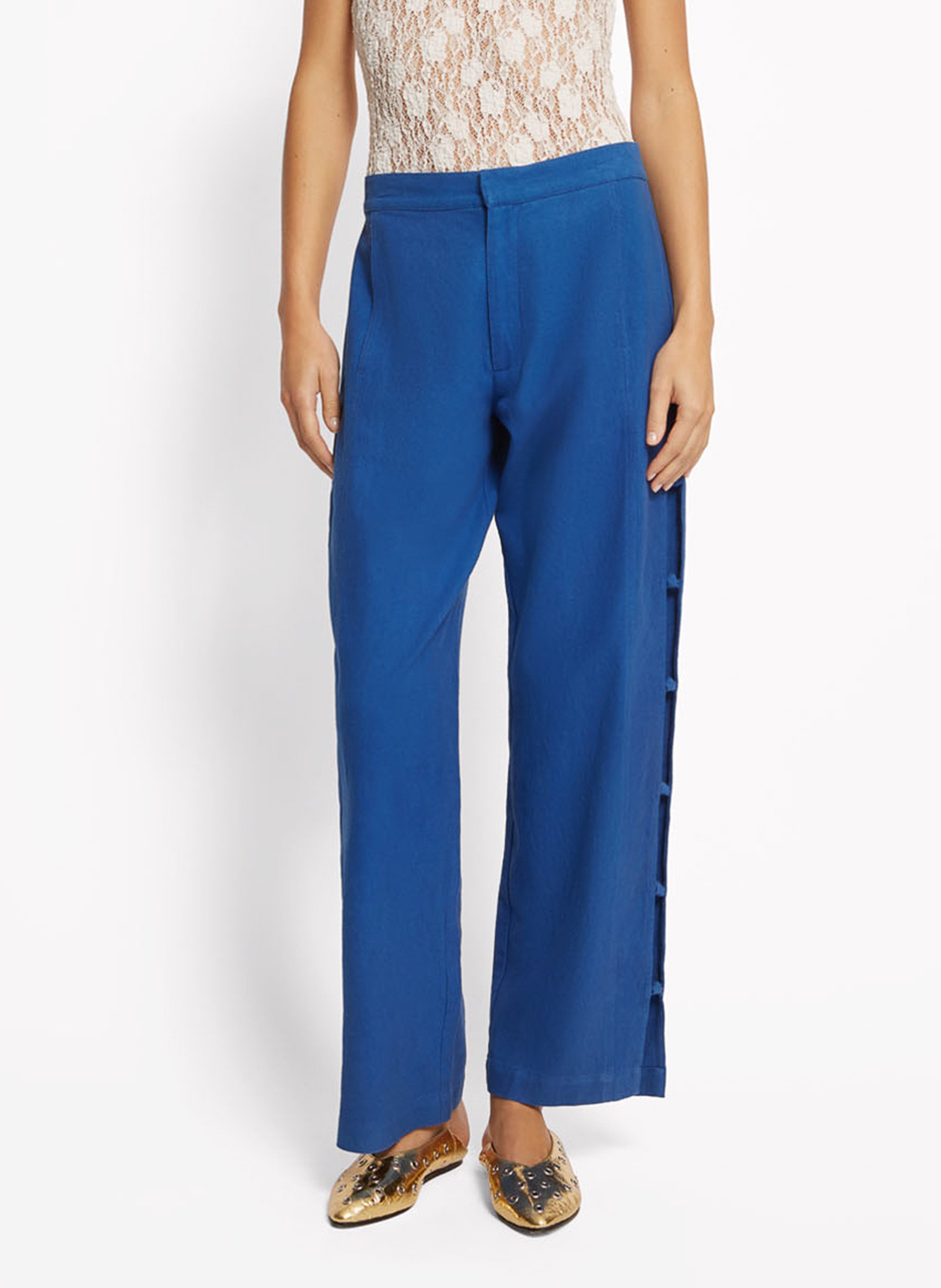 Hose aus Baumwolle und Leinen im weiten Schnitt ROSEANNA Blau