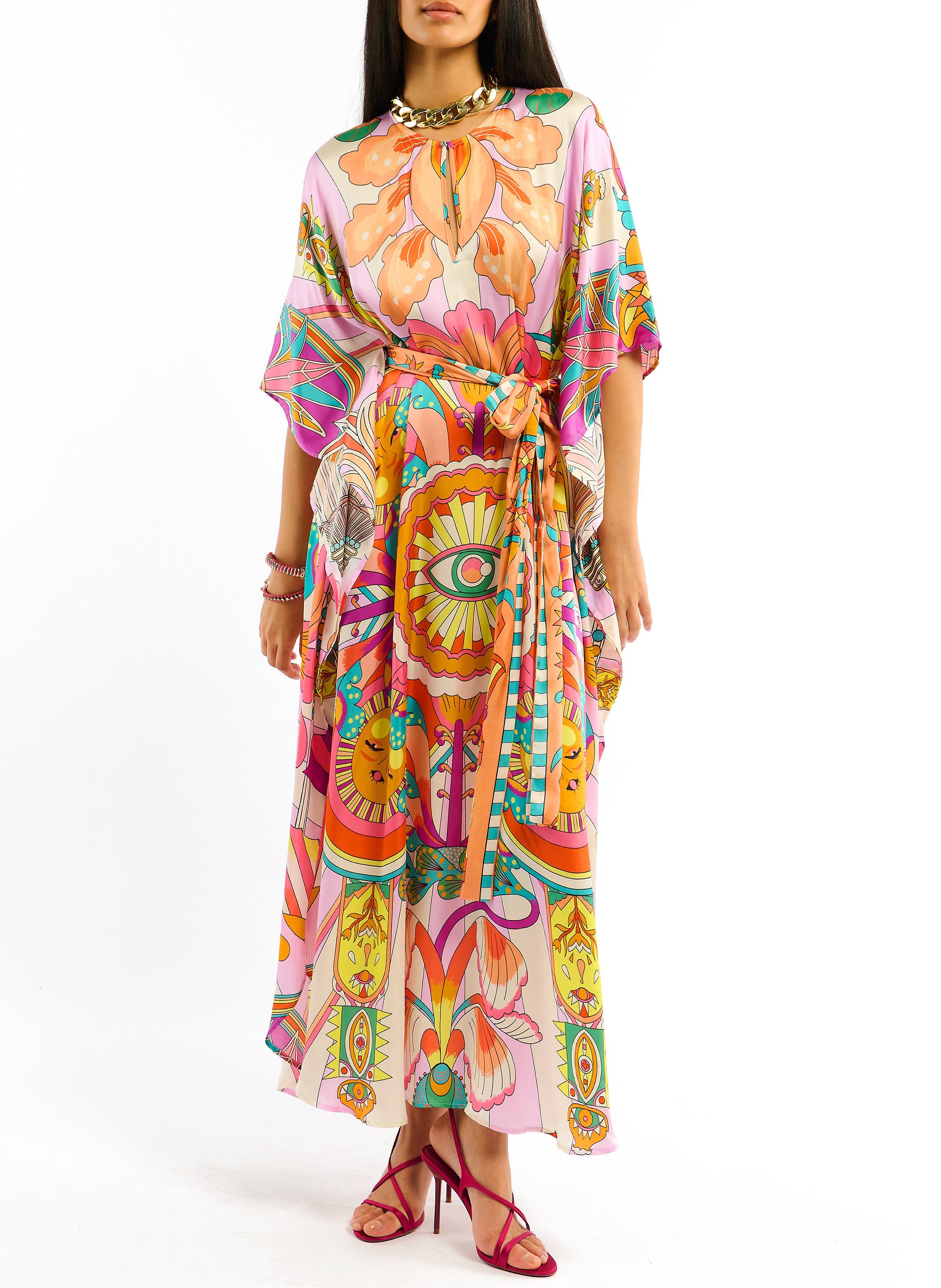 Long loose-fit printed dress WILD Pink