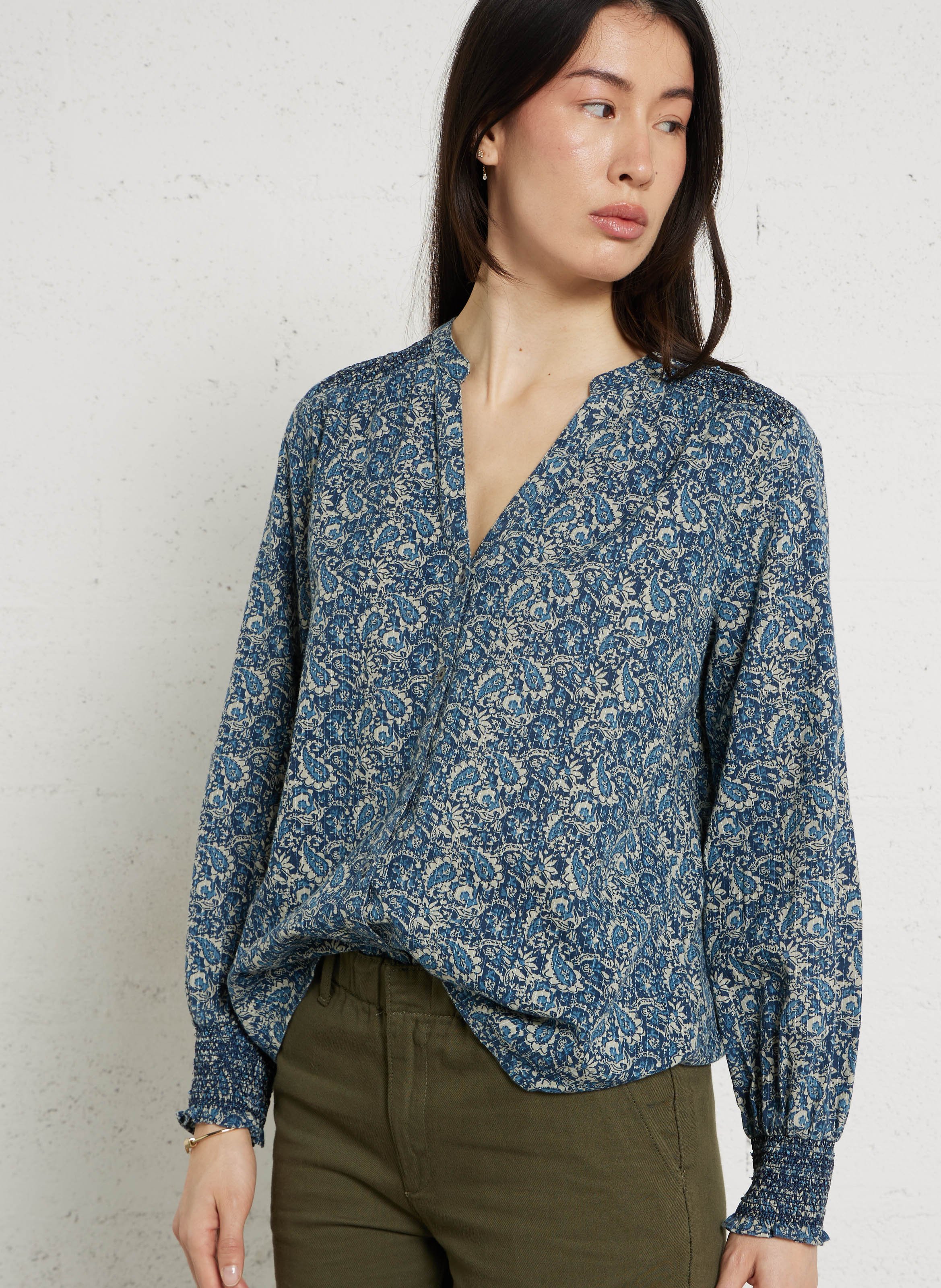 Blouse met V-hals - katoenblend MAISON 123 Blauw