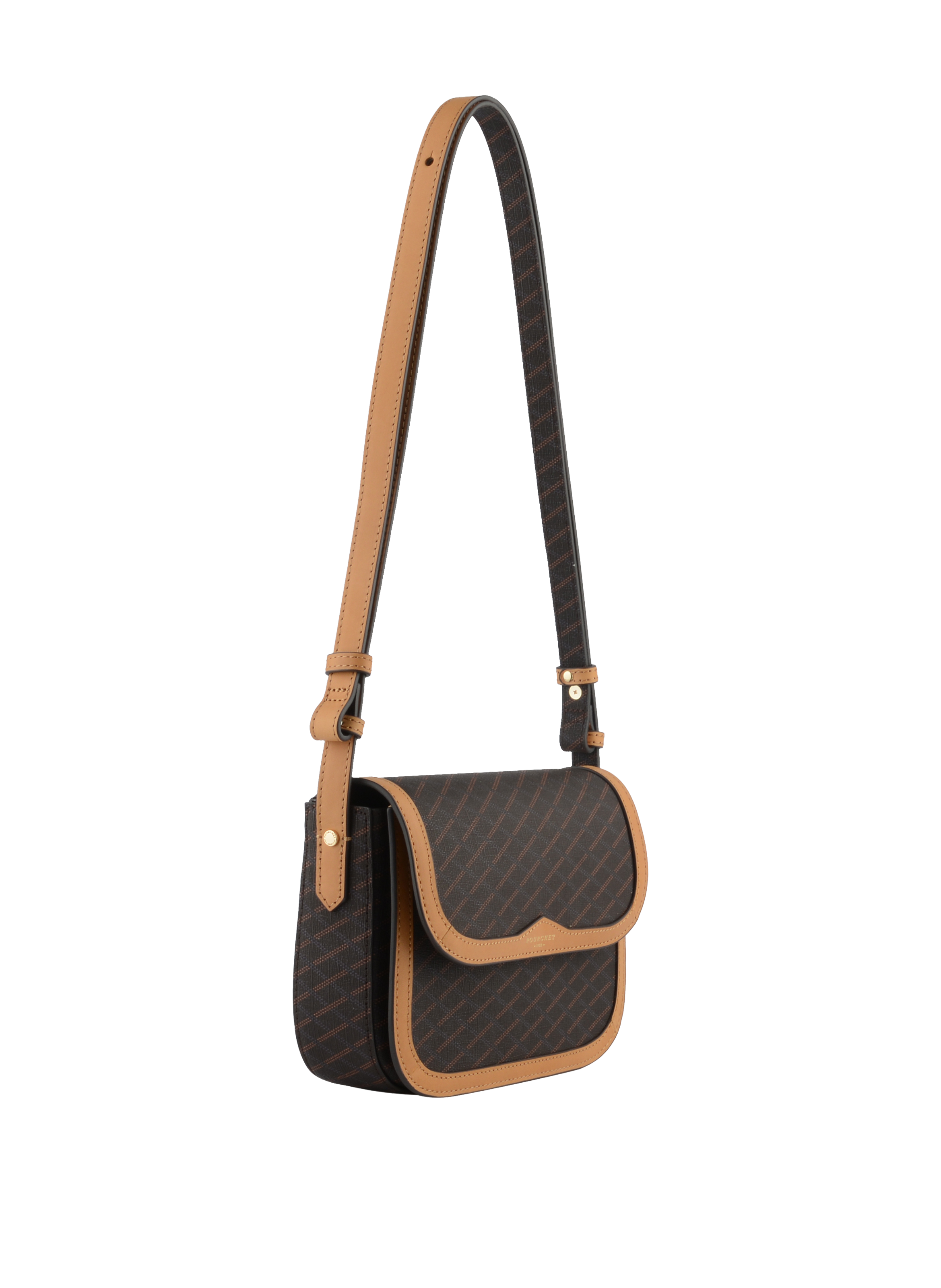 Coated canvas shoulder bag POURCHET Brown
