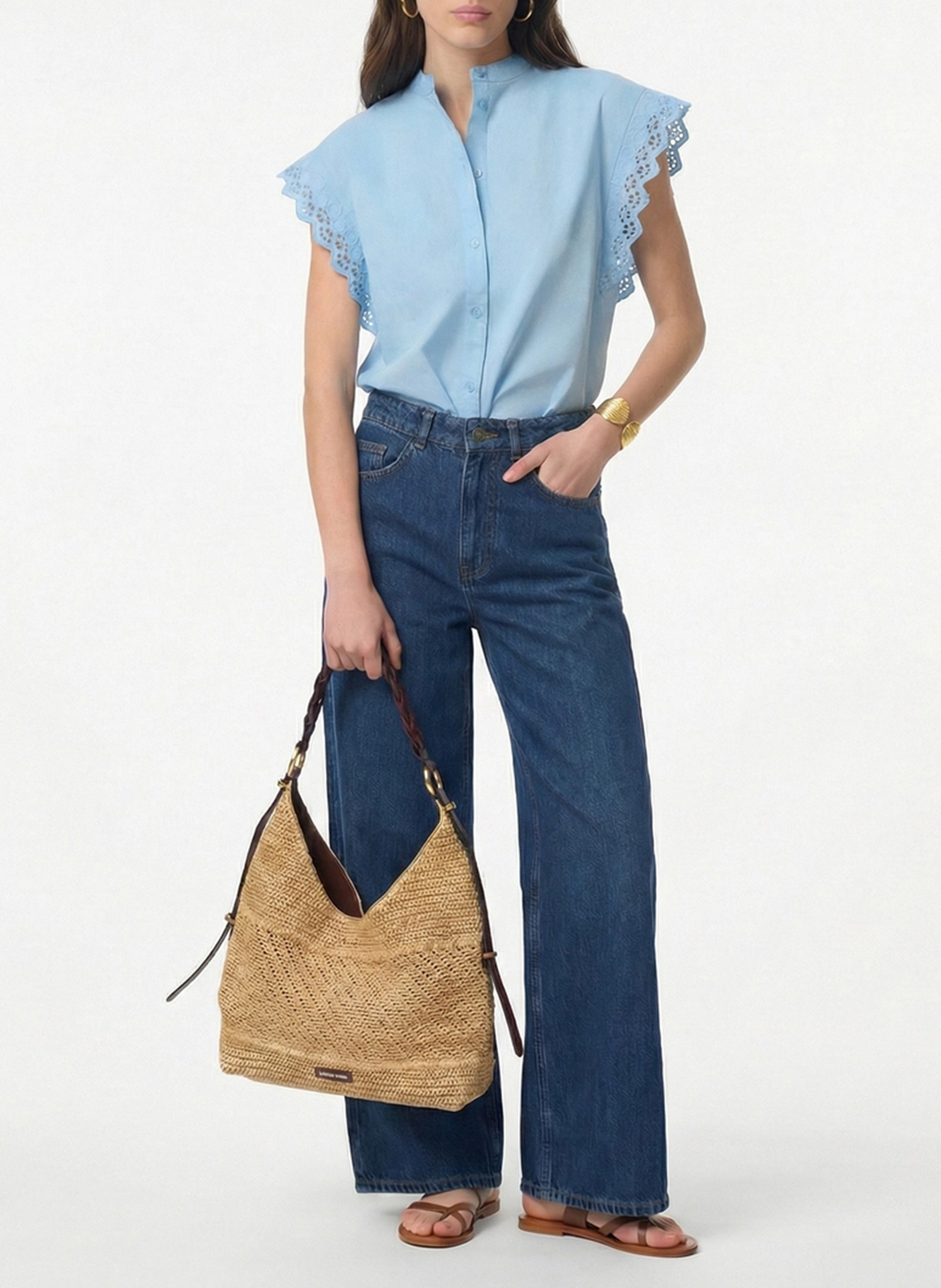Straight cotton round-neck blouse VANESSA BRUNO Blue