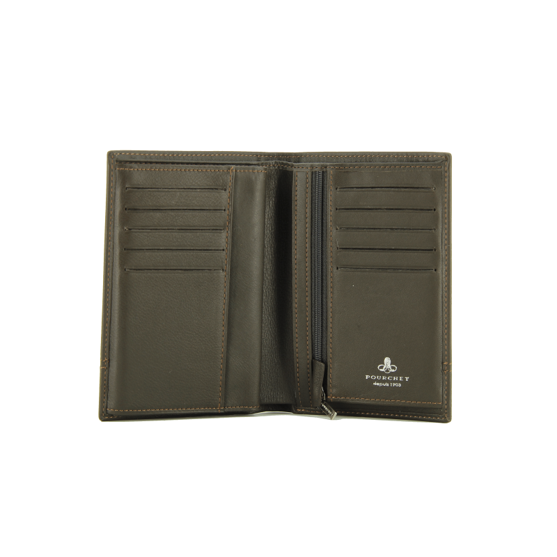 Calfskin leather credit-card holder POURCHET Brown