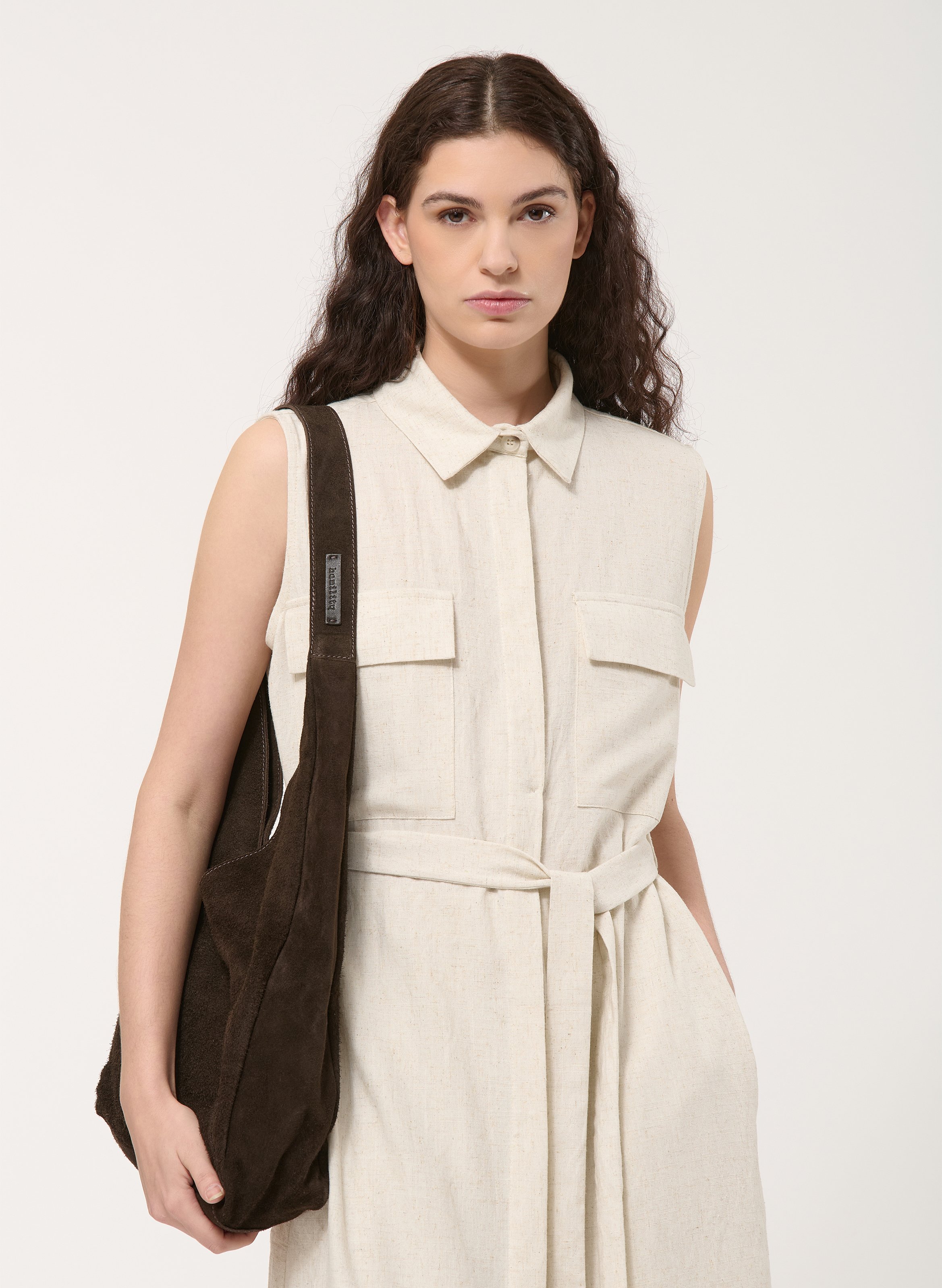 Leather tote bag HUMILITY Brown