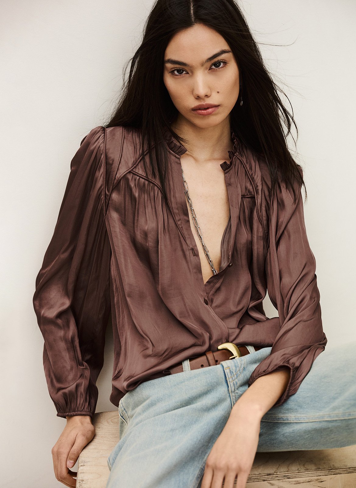 Chemise ample col v fluide BA&SH Rose