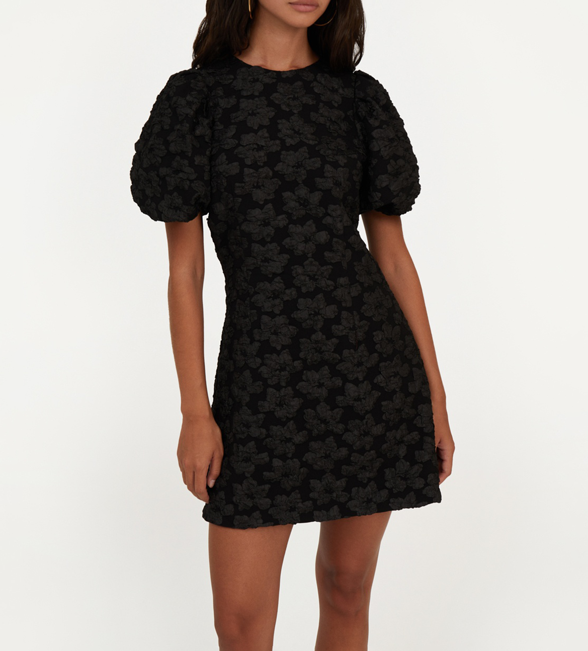 Kurzes Kleid aus bedrucktem Jacquard ROTATE Schwarz