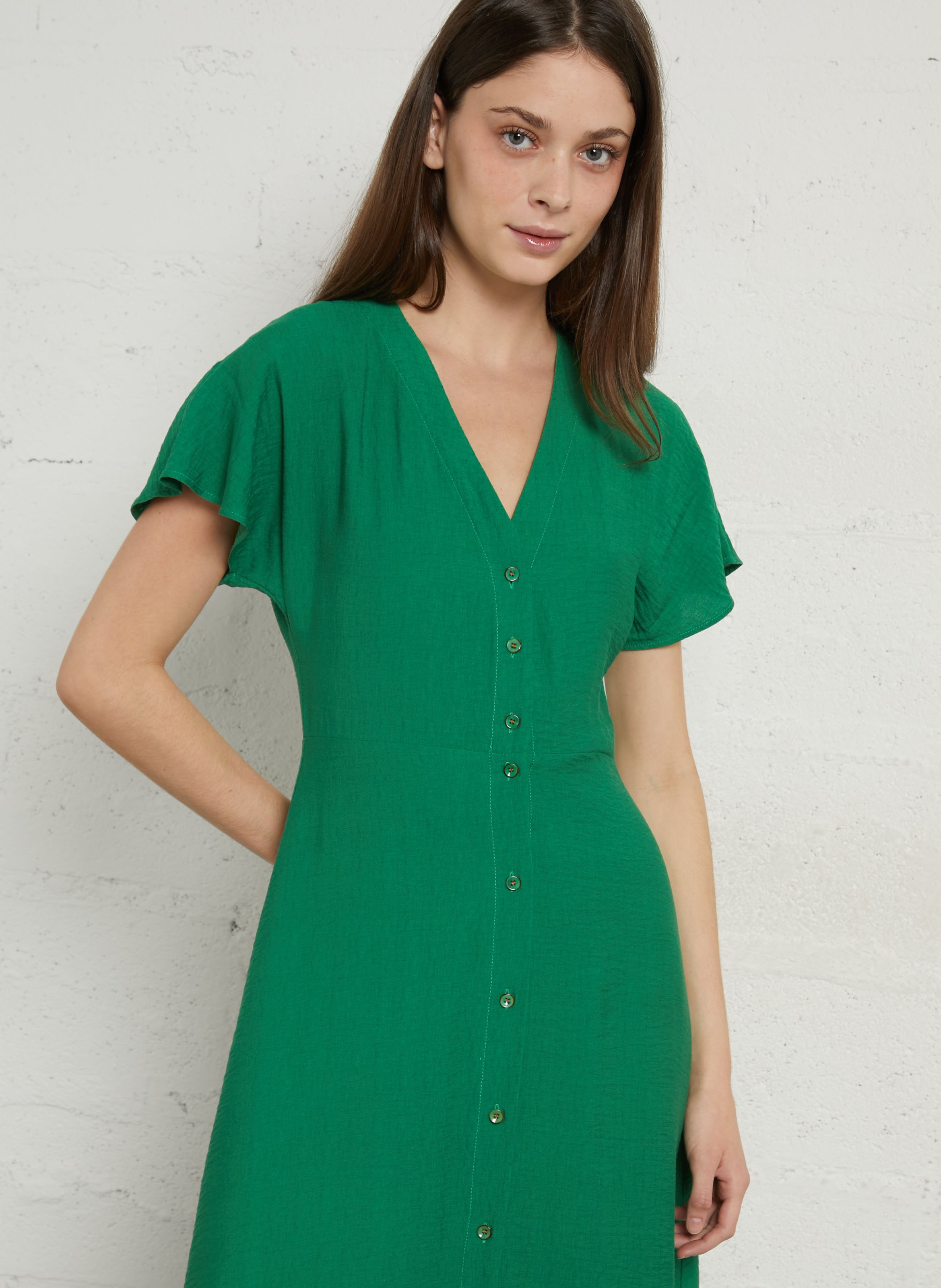 Long V-neck dress TINSELS Green
