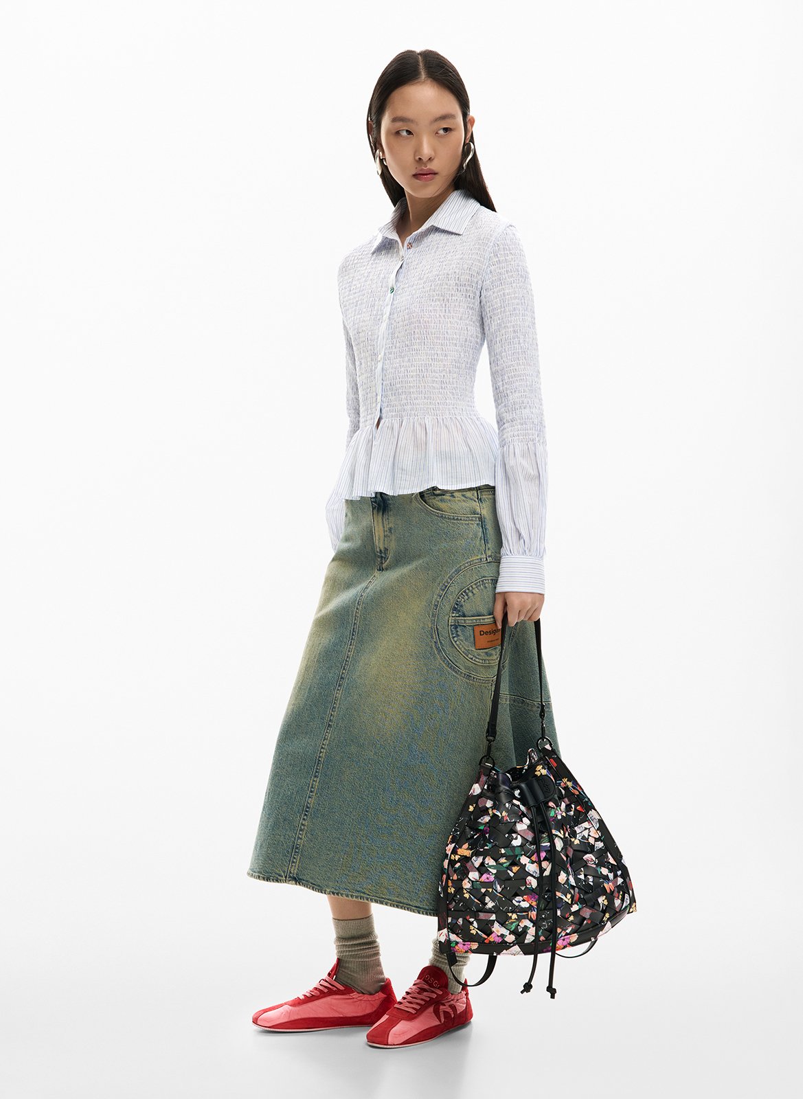 Sac à dos moyen tressé fleurs DESIGUAL Noir