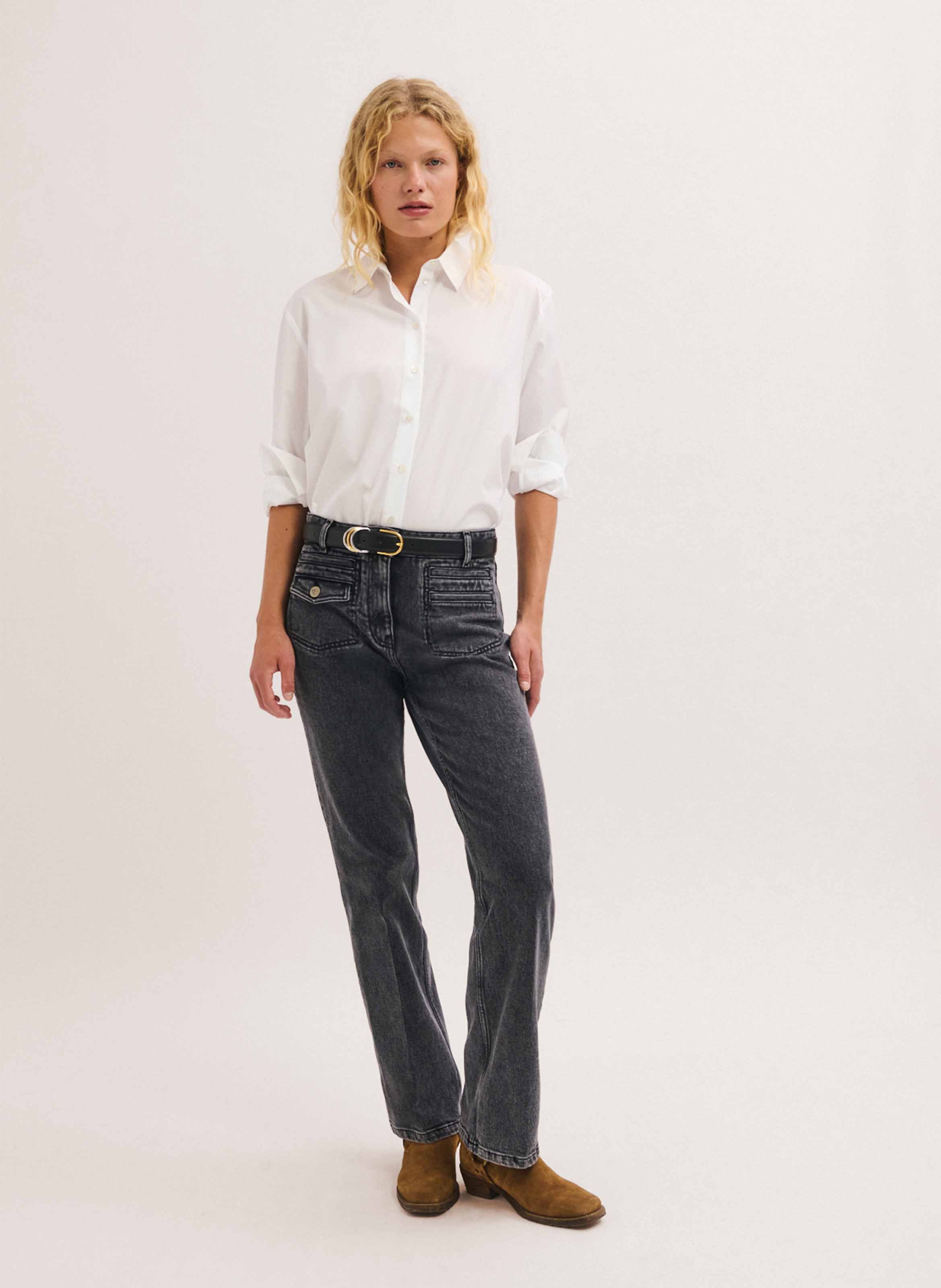Jean bootcut en coton mélangé PABLO Gris