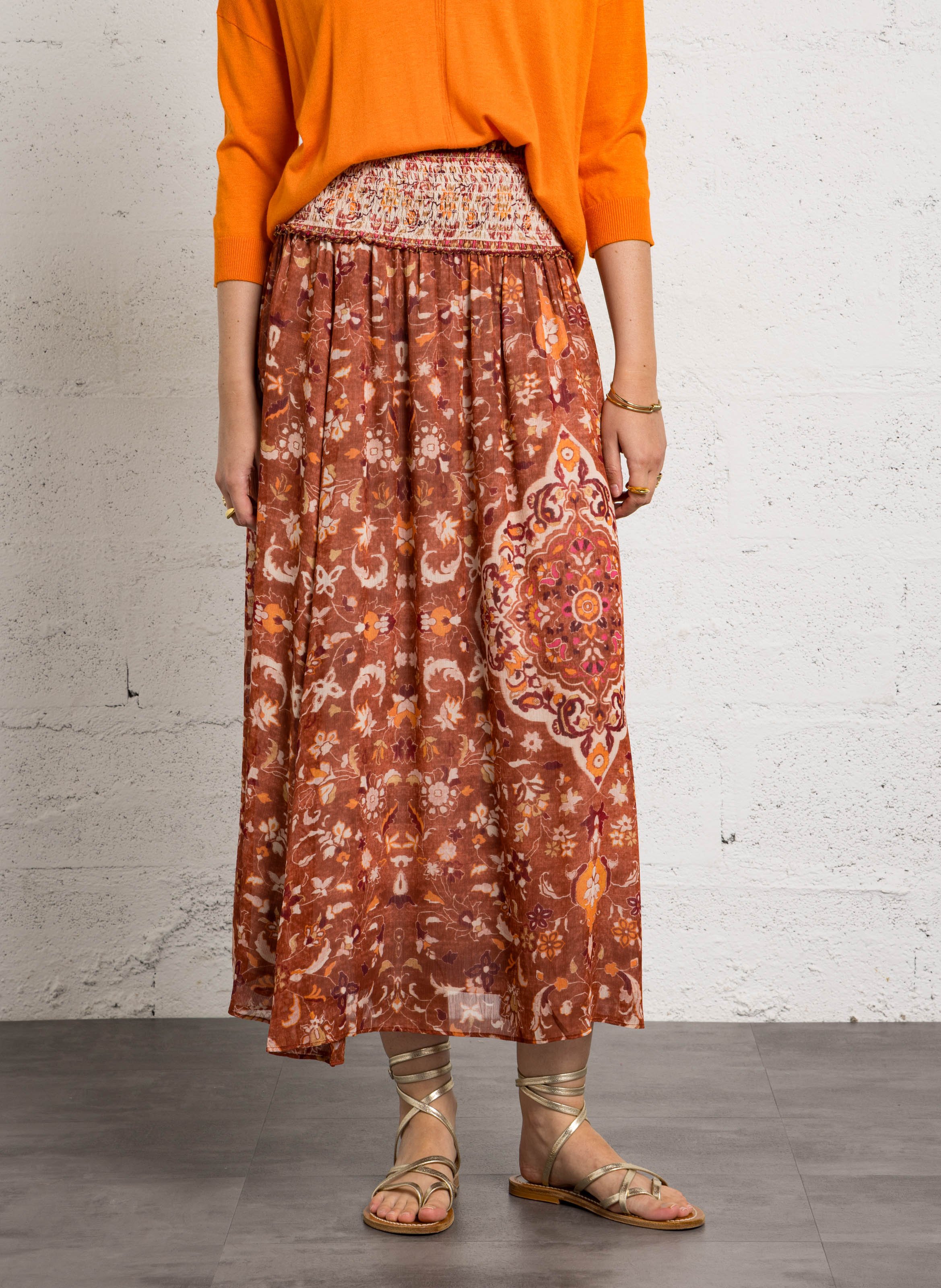 Ausgestellter Midirock mit Print SUD EXPRESS Orange