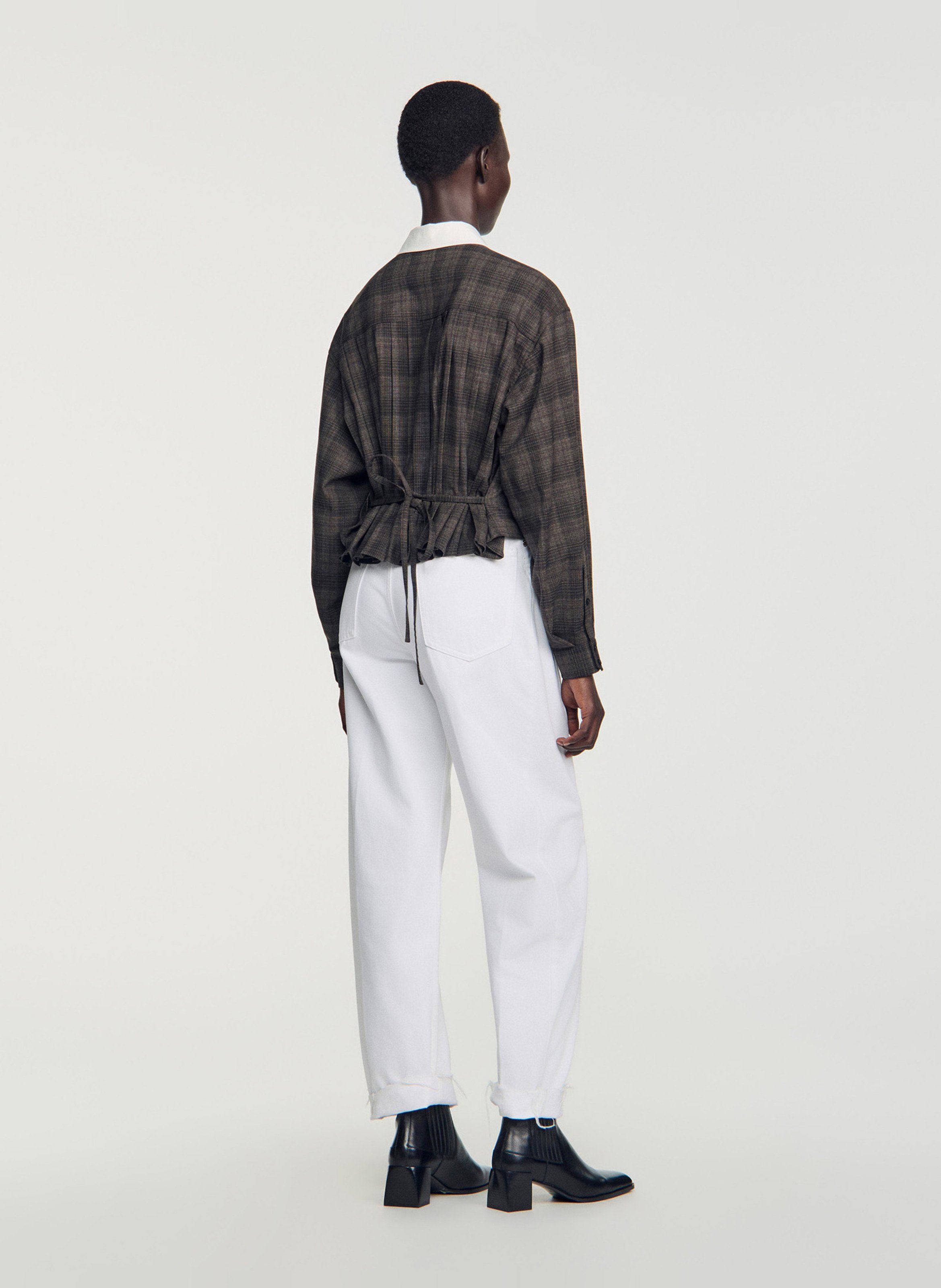 Chemise droite à carreaux SANDRO Gris
