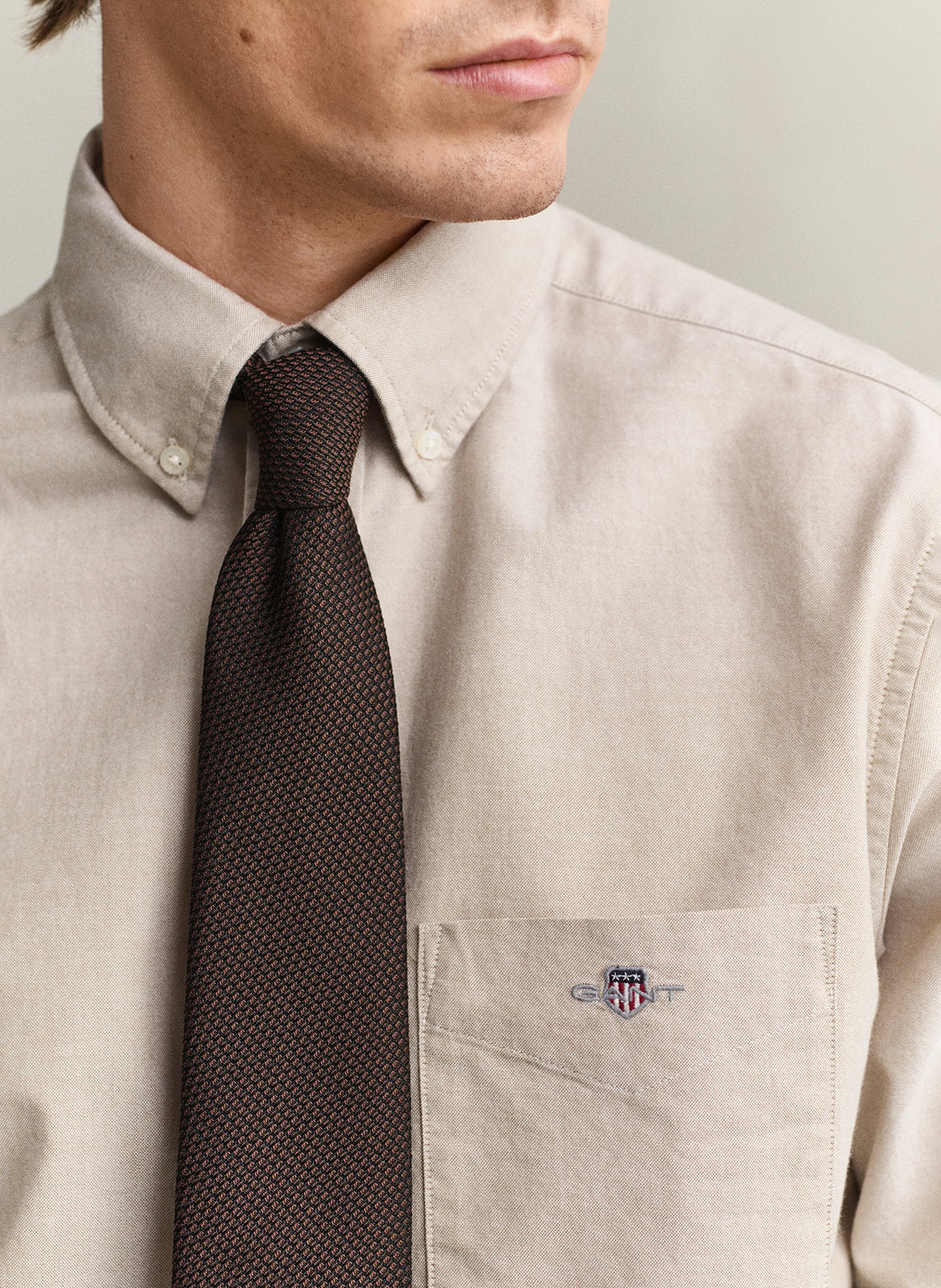 Chemise regular-fit col américain en coton GANT Beige