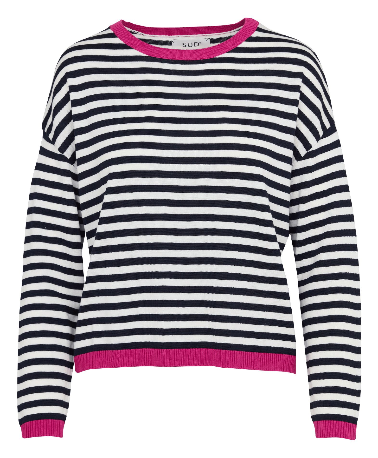 Oversize cotton-blend round-neck striped sweater SUD EXPRESS Pink