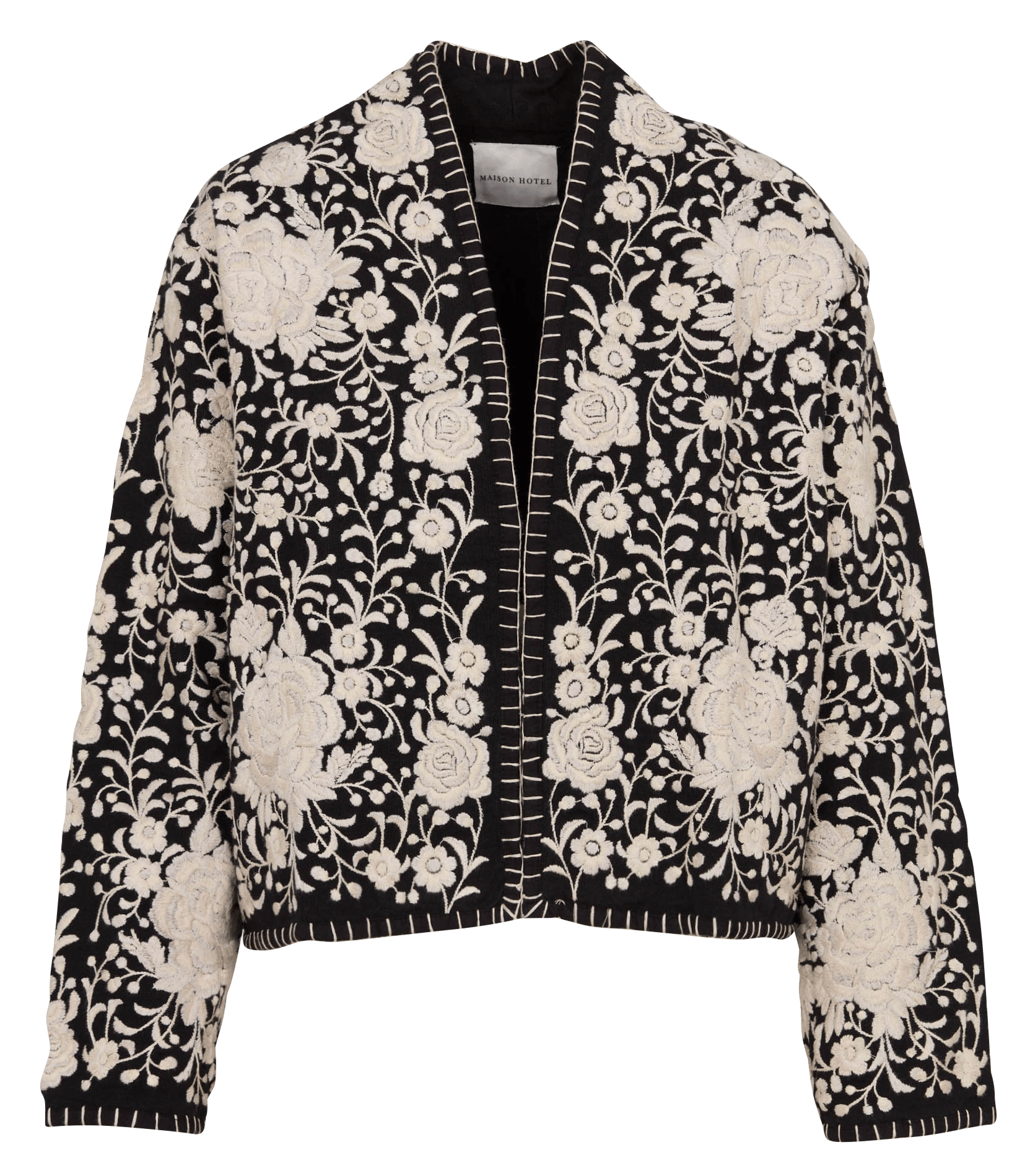 Straight V-neck embroidered cotton jacket MAISON HOTEL White