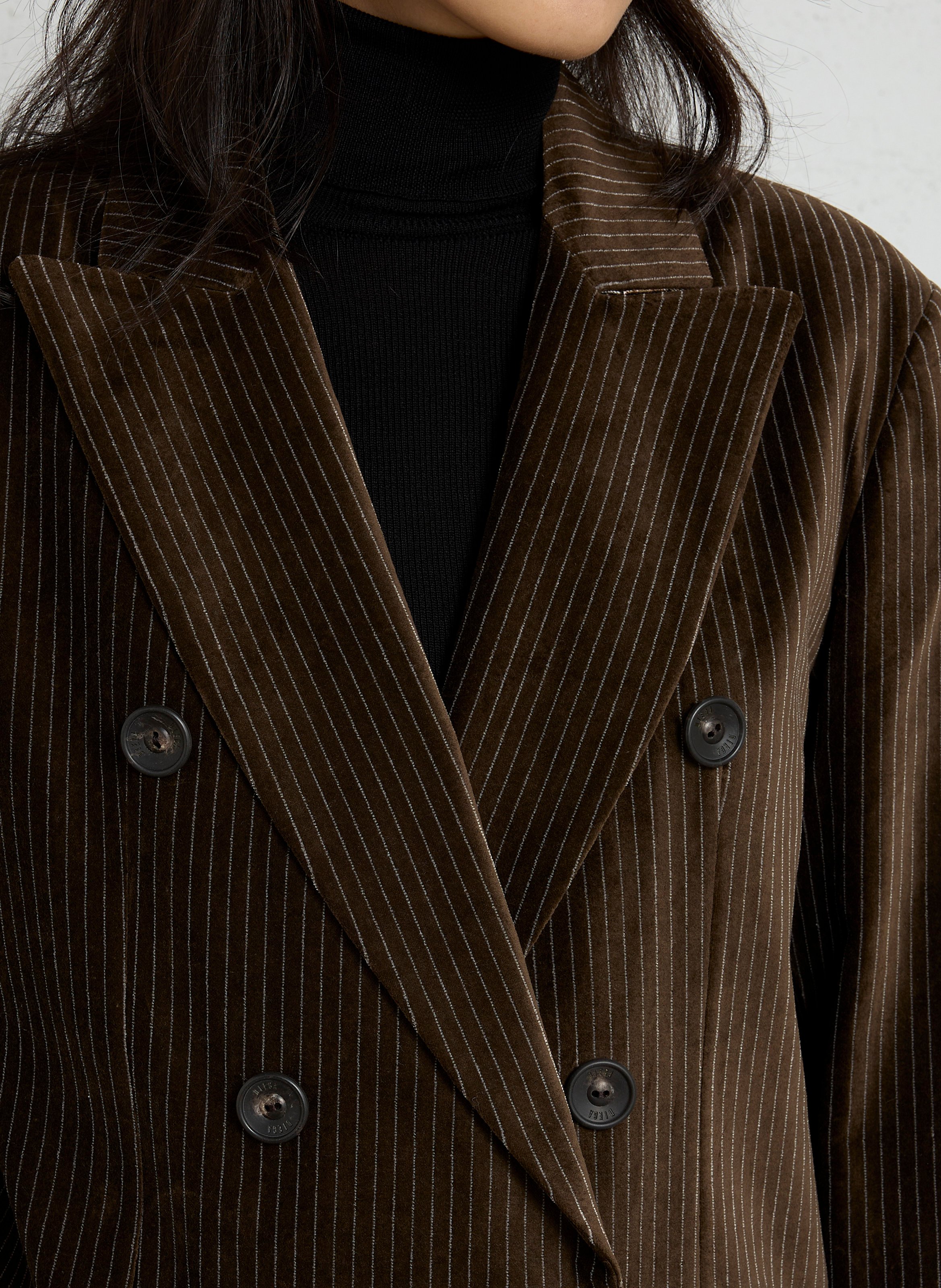Striped cotton-blend straight-cut jacket with tailored collar DIEGA Brown