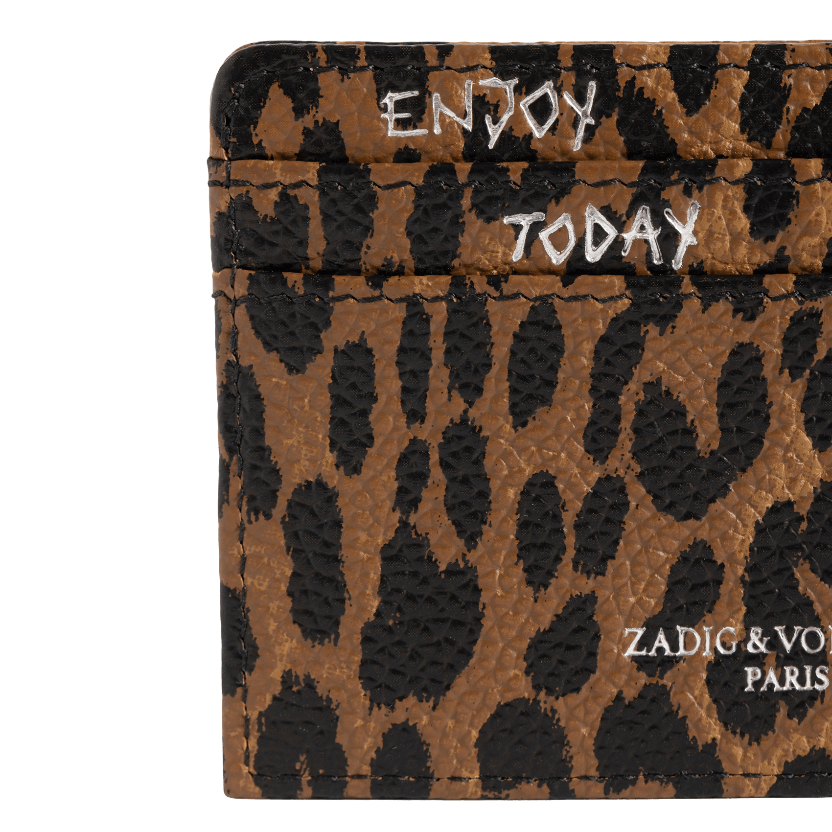 Leopard-print leather card holder ZADIG&VOLTAIRE Brown