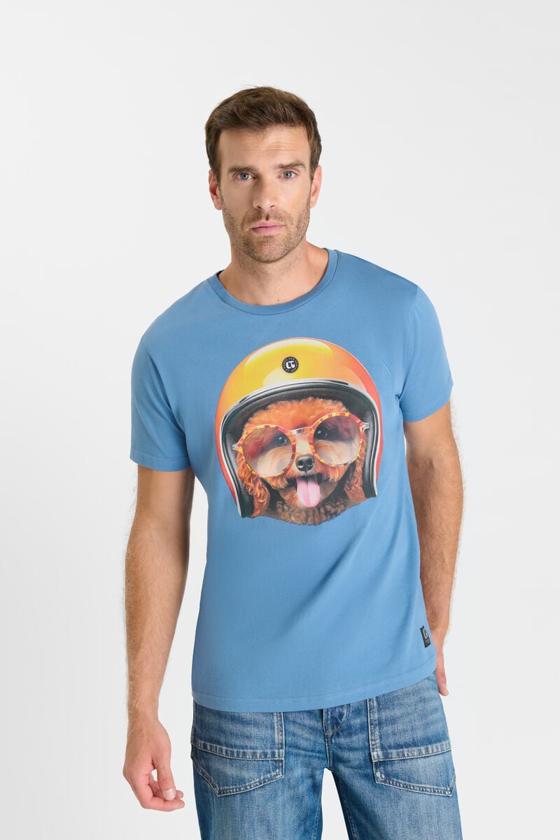 Printed round-neck T-shirt LE TEMPS DES CERISES Blue