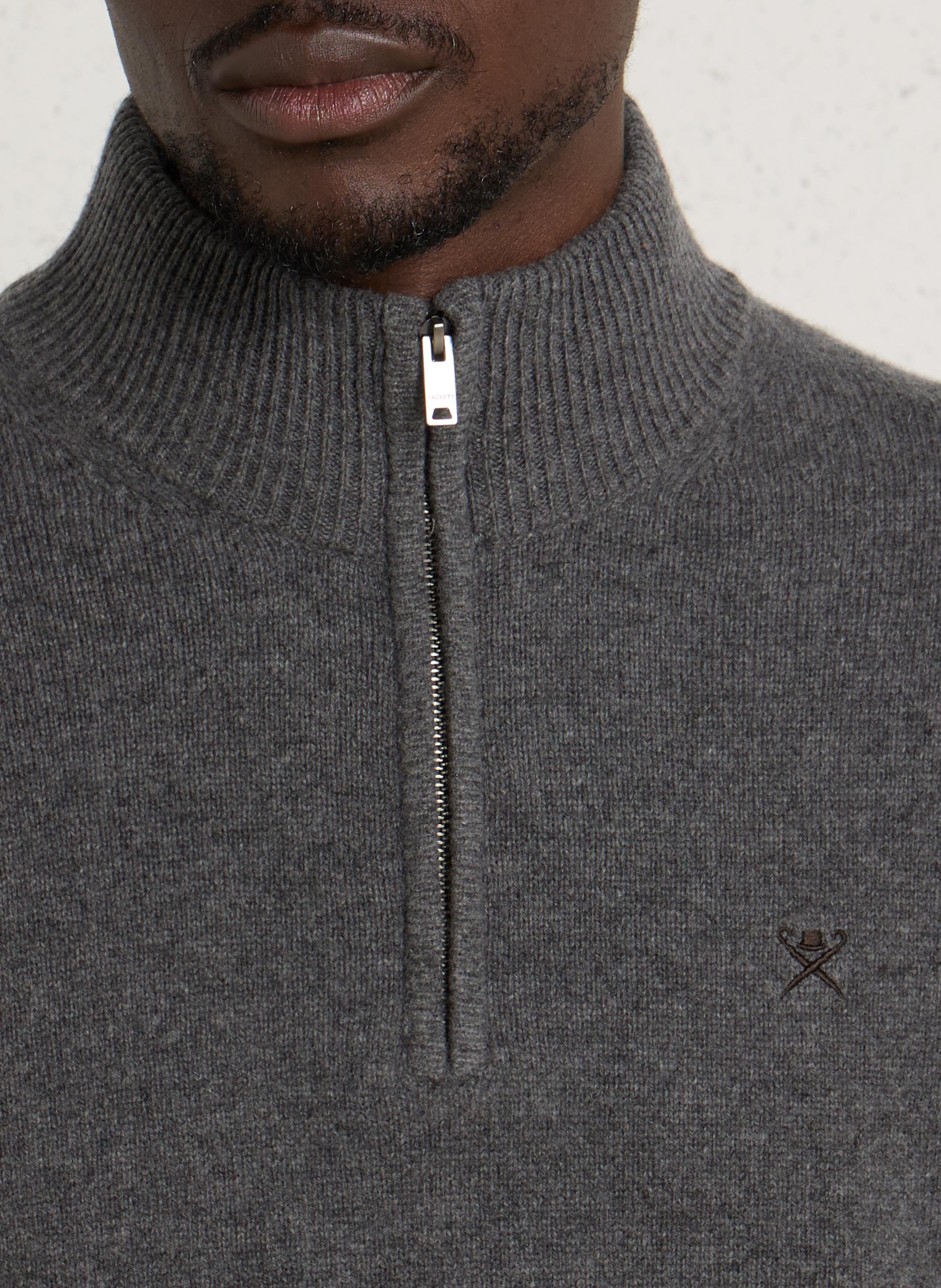 Pull droit col camionneur en laine HACKETT Gris