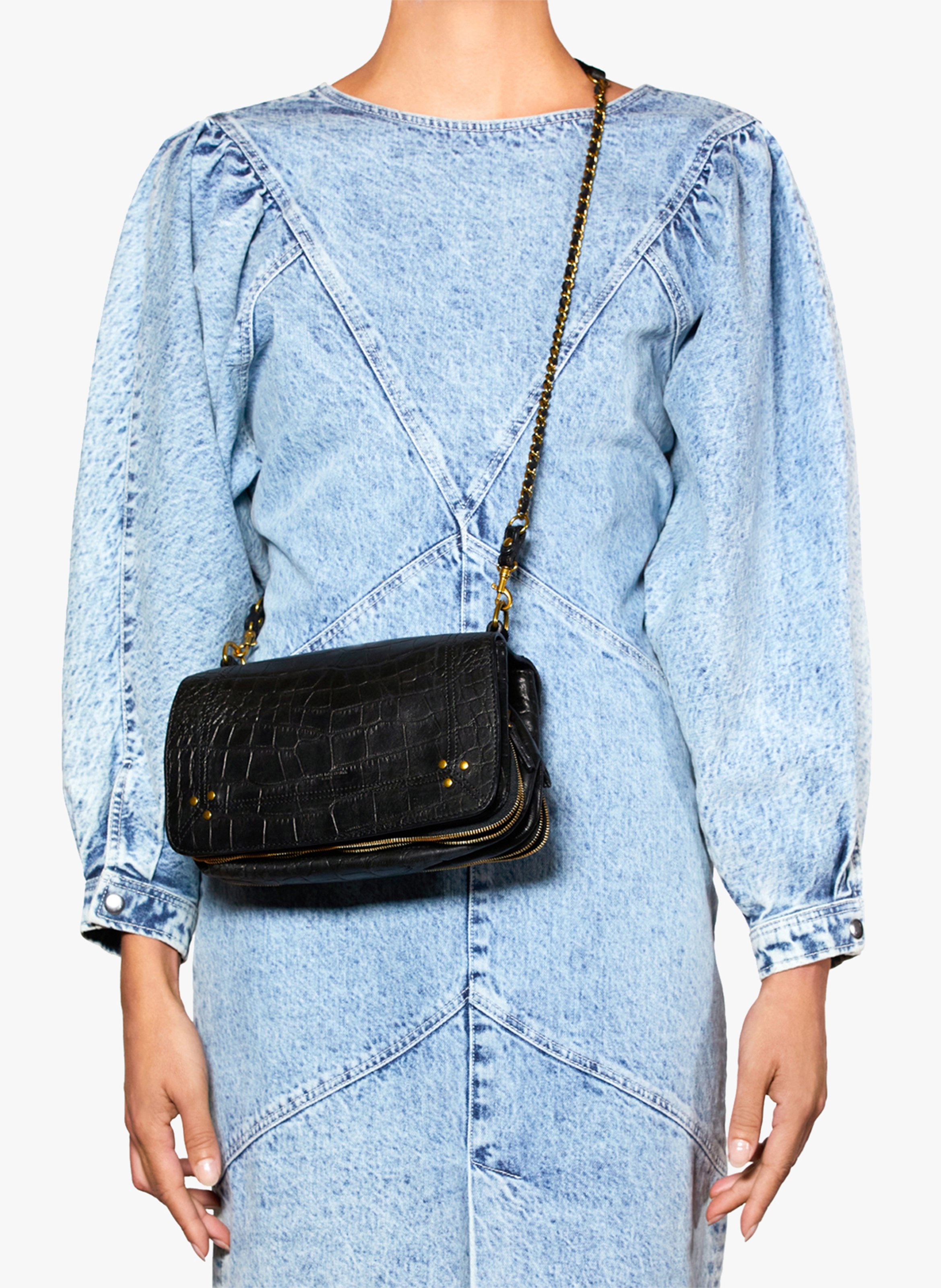 Croc leather shoulder bag JEROME DREYFUSS Black