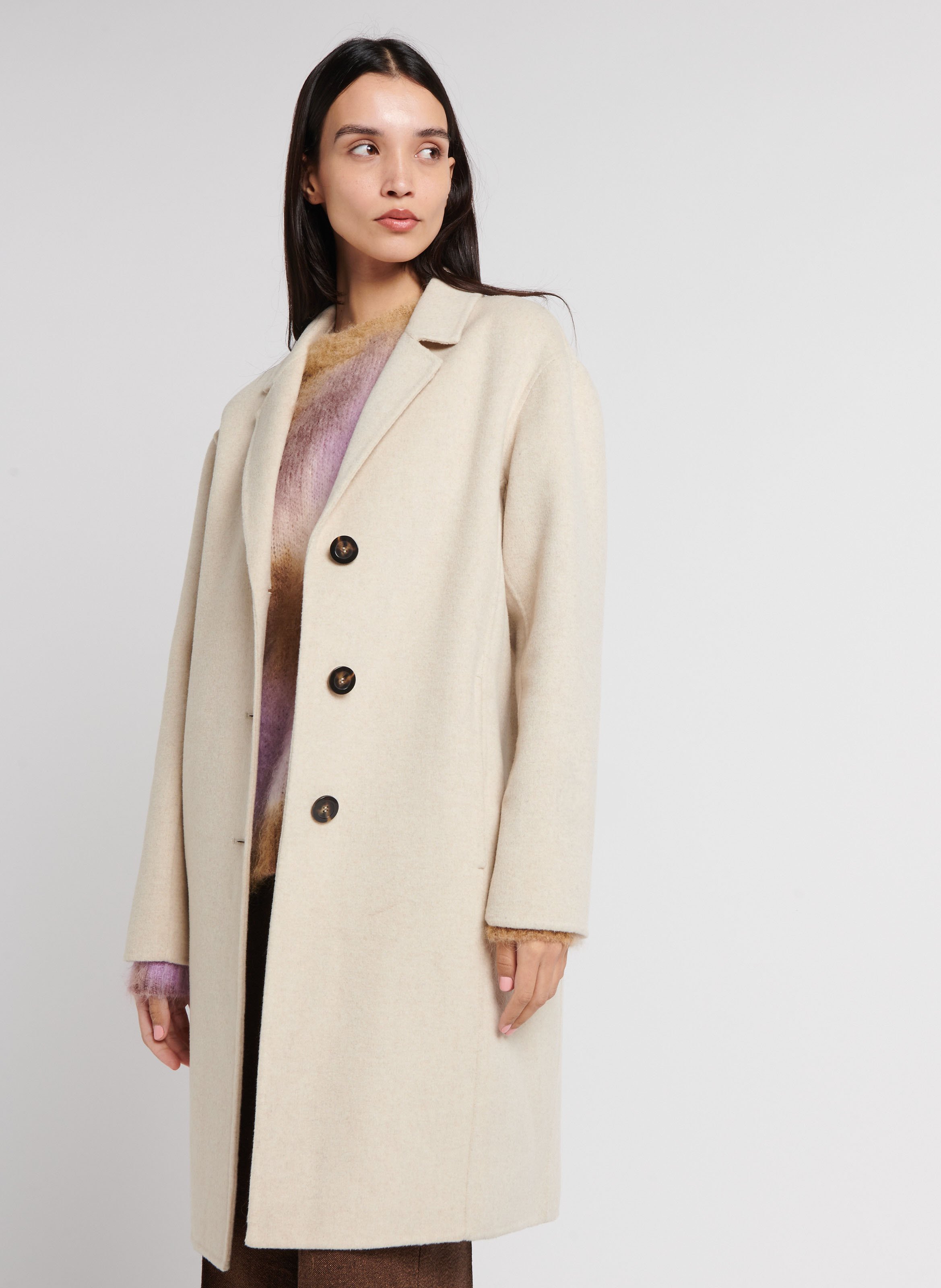 Straight wool-blend coat with tailored collar ATTIC AND BARN Beige